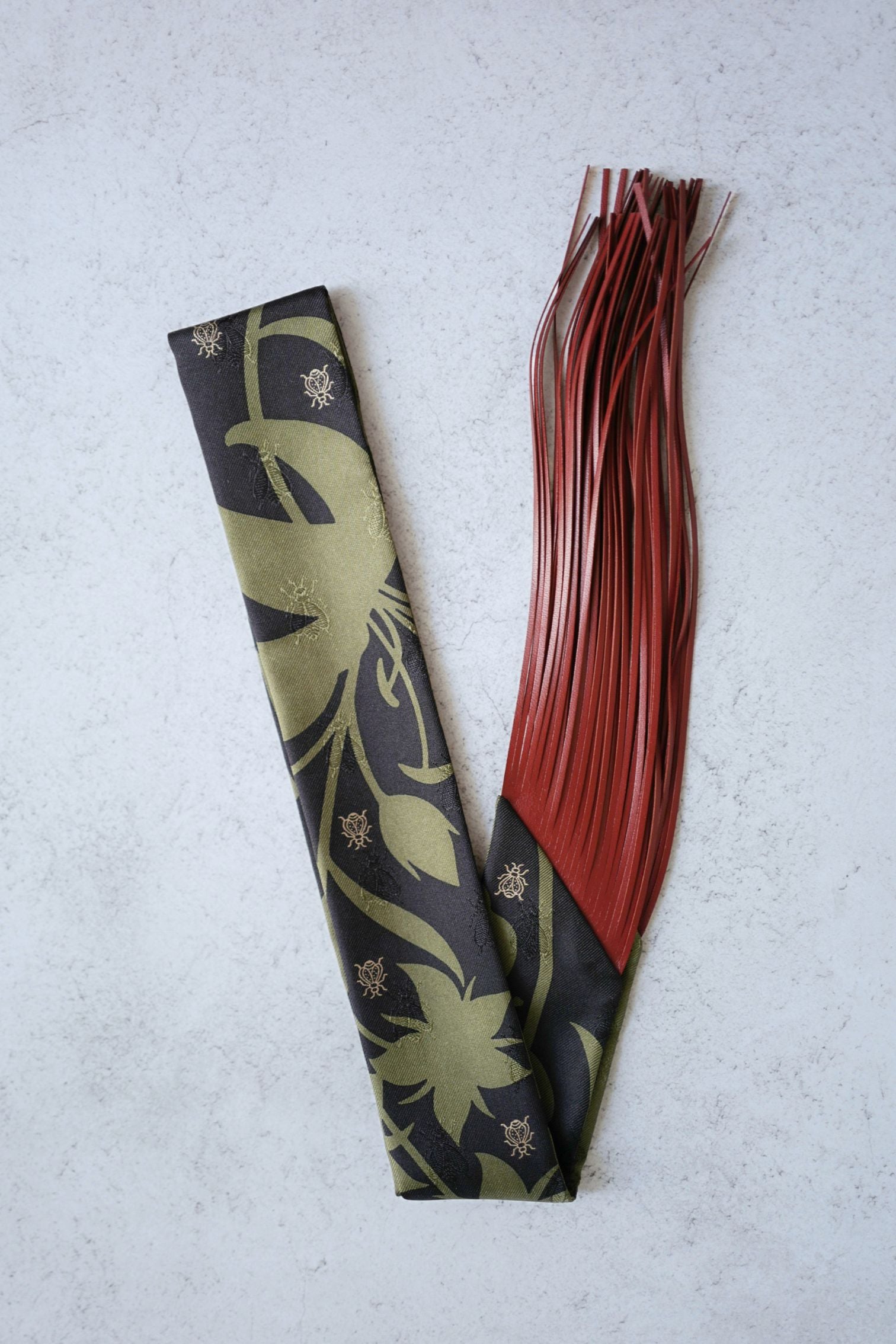 Hermès Twilly Bouquet Final Silk Noir/Vert Loden/Rouge H with Leather Fringe