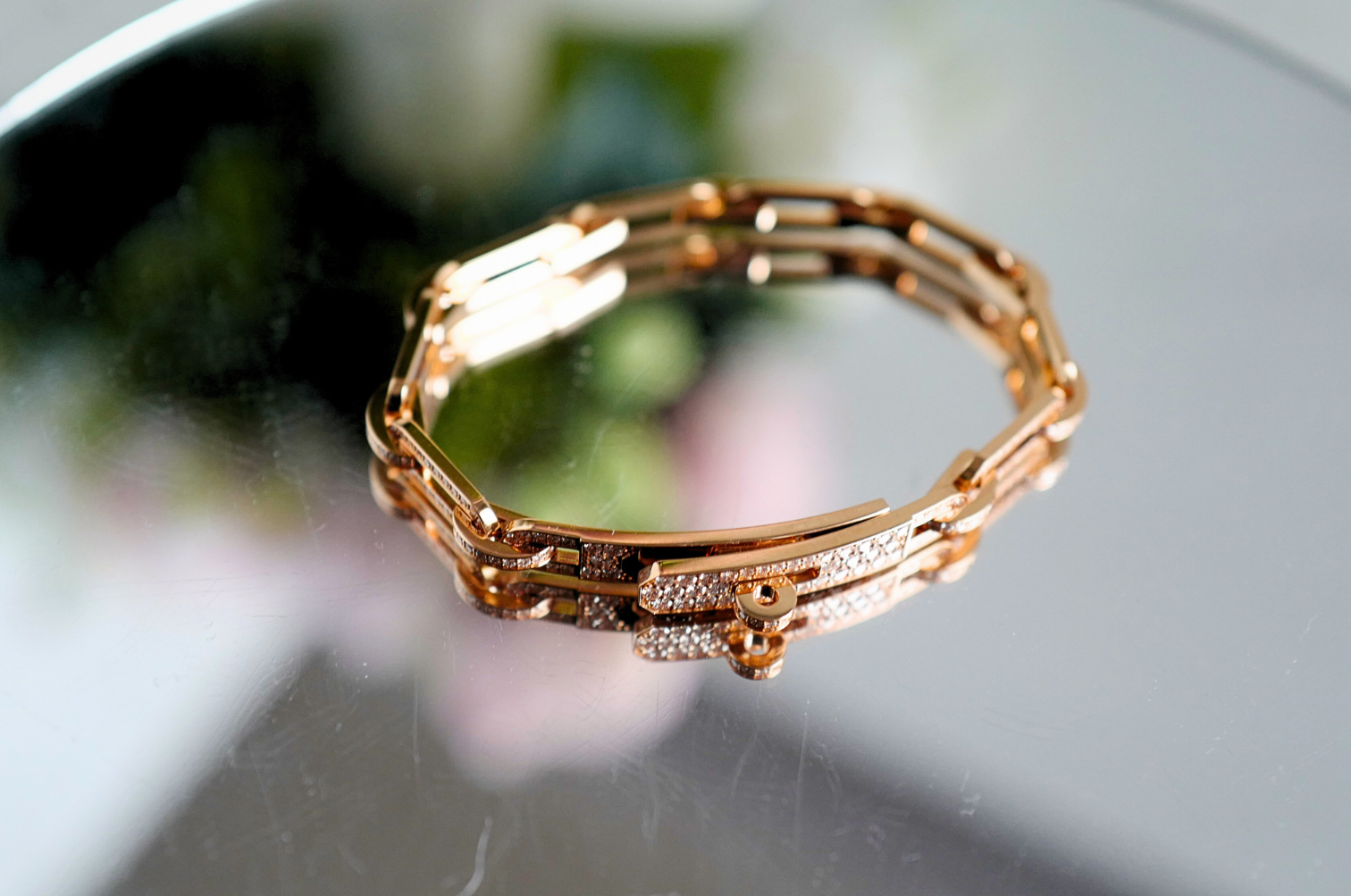 BNIB Hermès Kelly Chaine Bracelet Full Diamond 18K Rose Gold Small SH