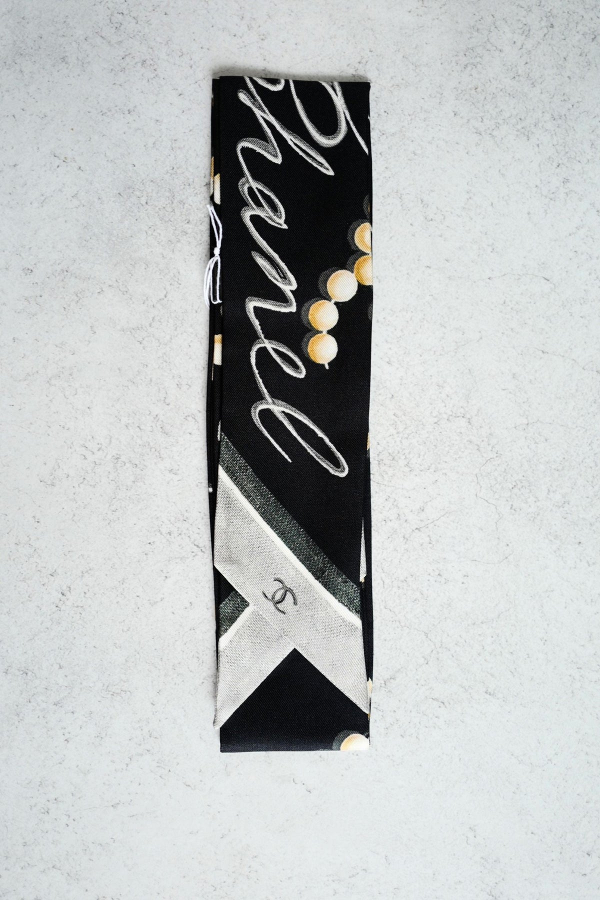 Chanel 26K Matthieu Blazy's Slim Bandeau Silk Twill Black/Ecru/Gray Pearl Accents