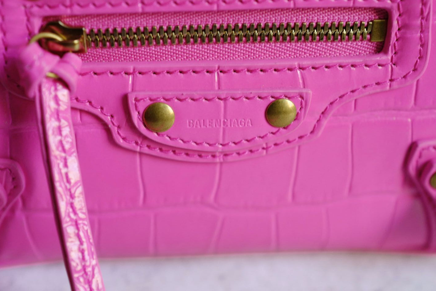 Balenciaga Neo Classic Nano Size In Bright Pink Croco Leather