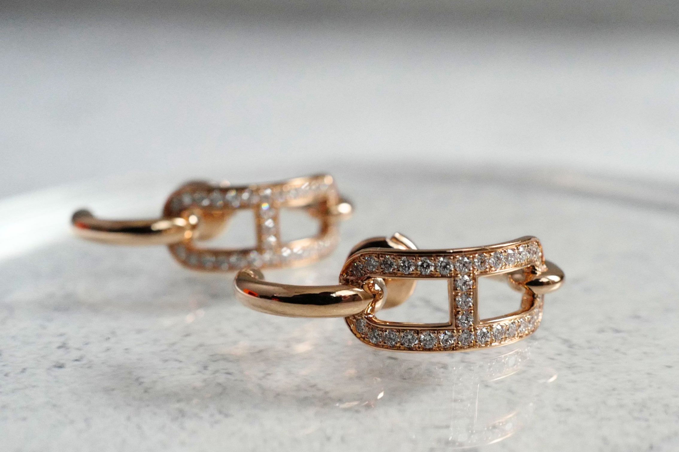 Hermès Adage Earrings 18K Rose Gold 62 Diamond Pavé