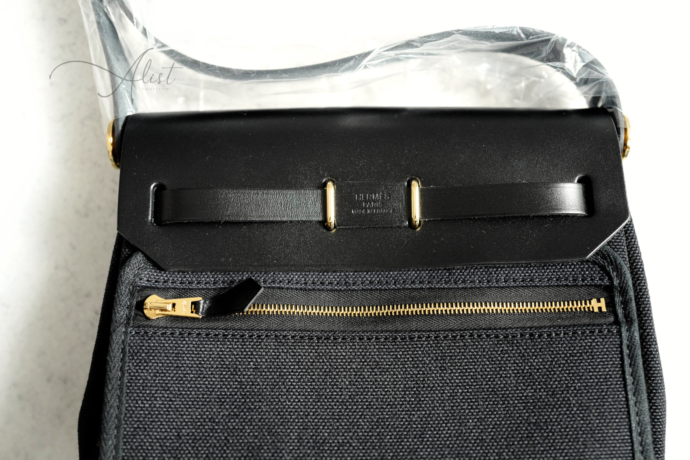 BNIB Hermes Mini Herbag Noir Black / Black With Gold Hardware W New