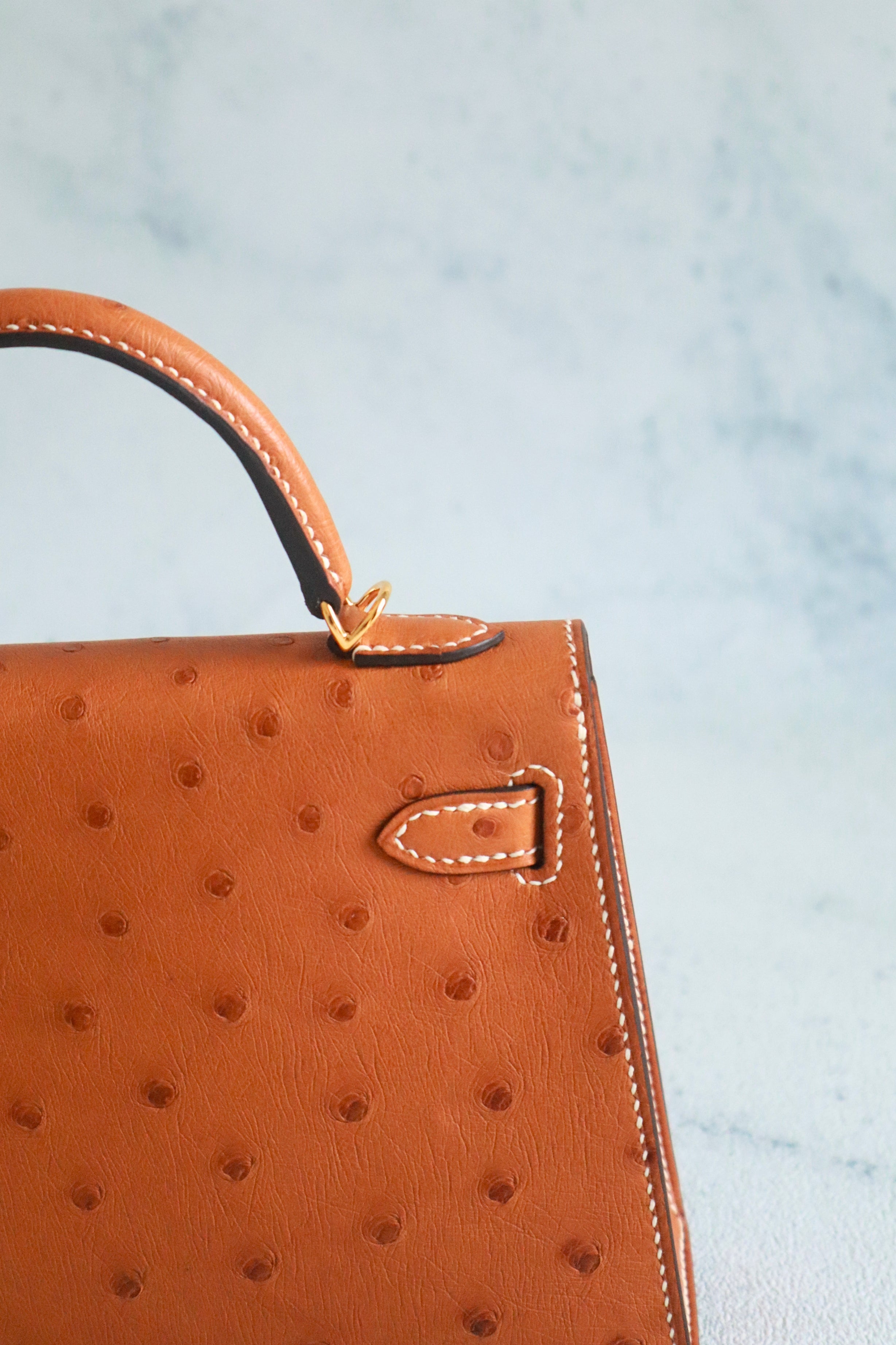 BNIB Hermes Mini Kelly HSS Cognac Ostrich with Craie Stitching GHW G Stamp 2026