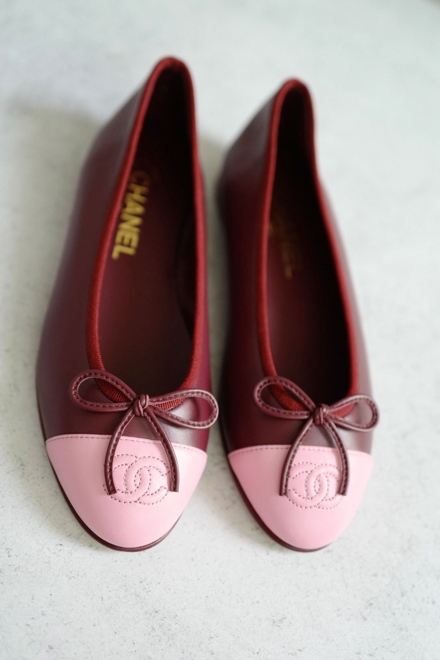 Chanel 26S Matthieu Blazy's Ballet Flats Burgundy Pink Lambskin Size 36C