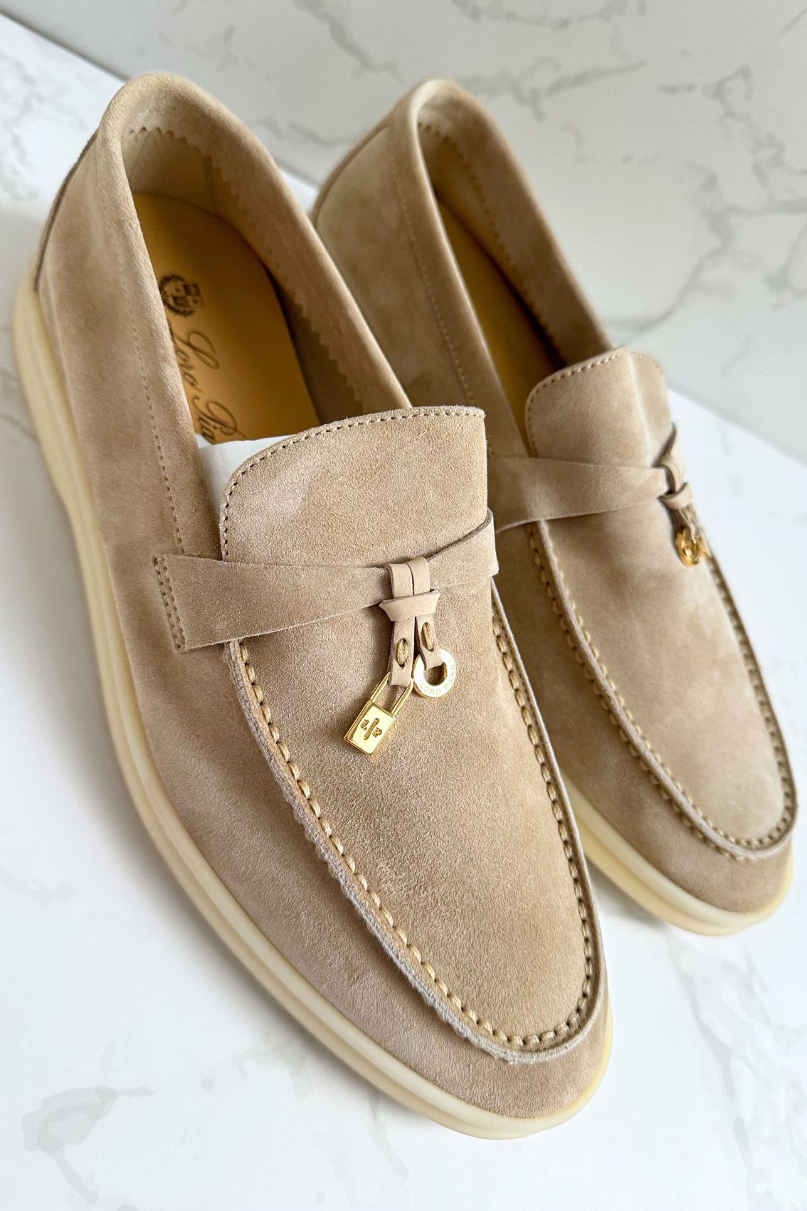 Loro Piana Summer Charms Walk Loafer Sandstone Suede Leather Size 40