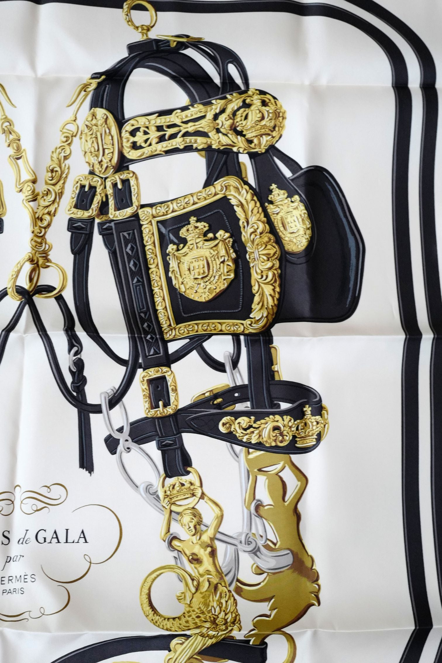 Hermès Scarf Brides de Gala Forever  Noir / Crème / Gold 100% Silk 90