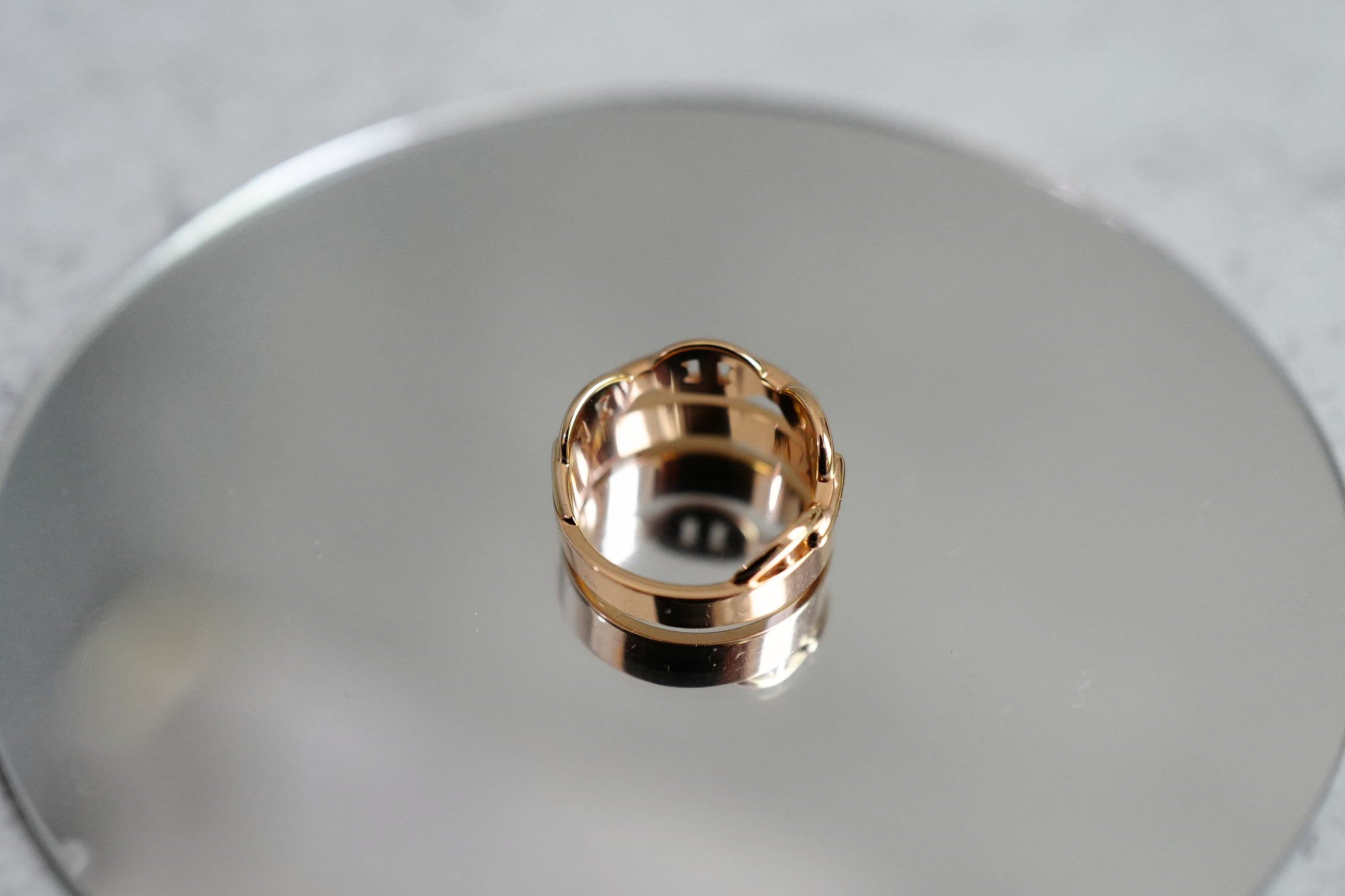 Hermès Kelly Alchimie Double Tour Ring 18K Rose Gold 32 Diamonds Size 53