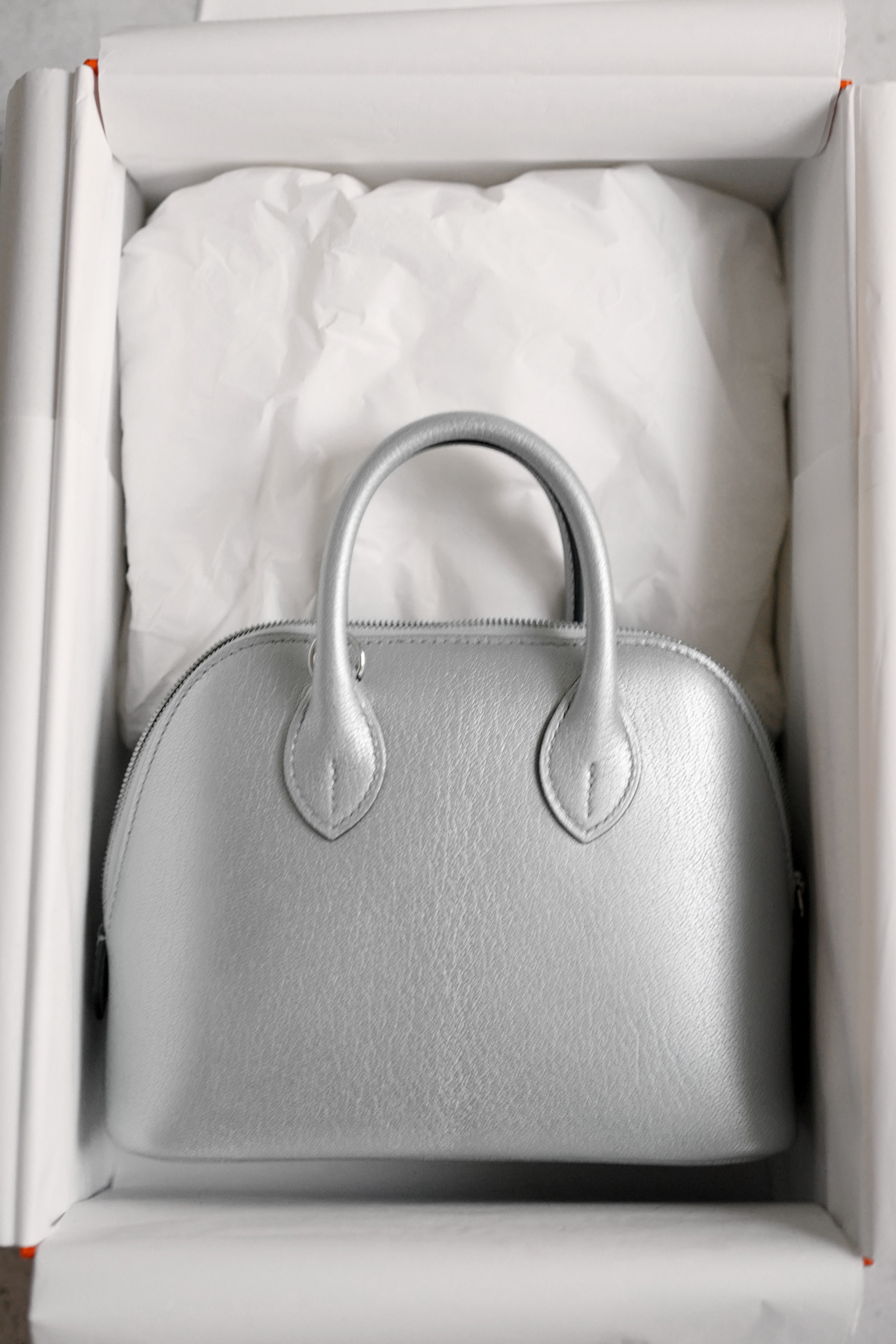 Hermès Bolide 1923 Mini Bag Silver Chamkilight Goatskin PHW G Stamp 2026