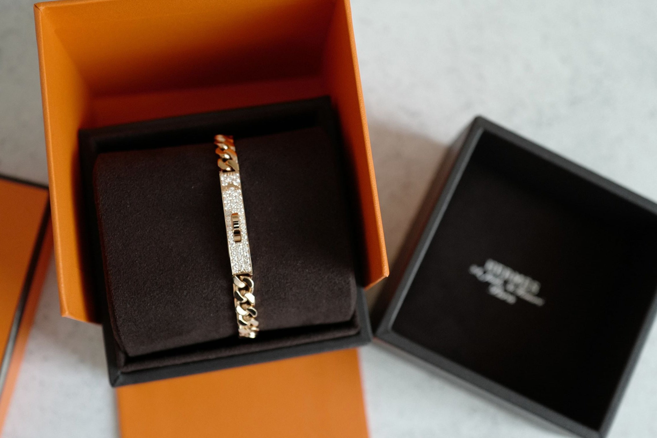 NEW Hermes Kelly Gourmette Bracelet Rose Gold 750 Diamond 0.90ct ST