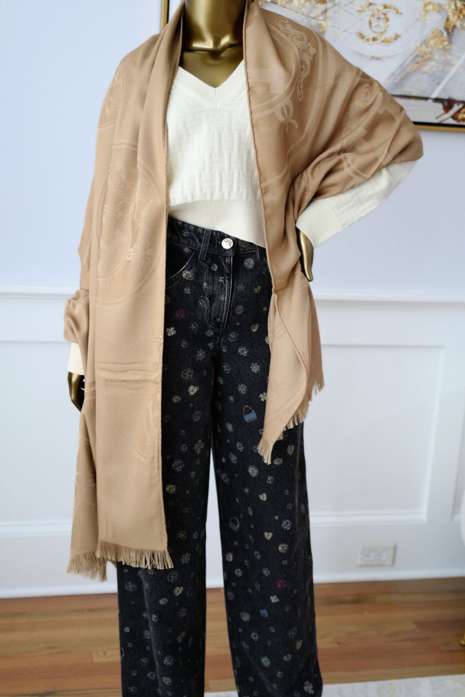 Hermès New Libris Stole Cashmere Silk Kraft Confettis d’Ex-Libris Jacquard