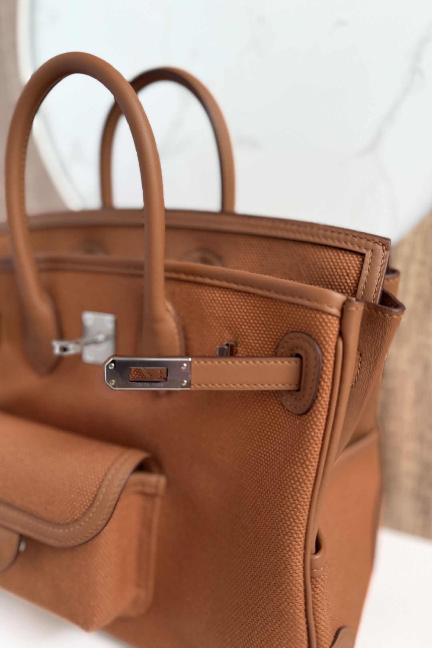 NEW HERMÈS Birkin Cargo 25 Gold Swift leather & Toile Canvas Palladium Hardware