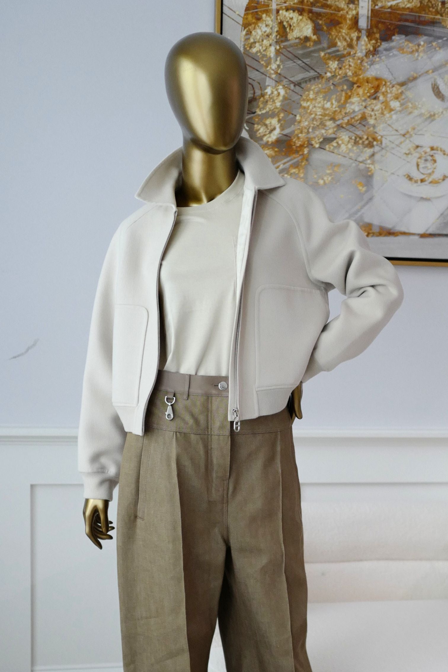 Hermès Jacket Chaine d'Ancre Blanc Sable Virgin Wool Size 36