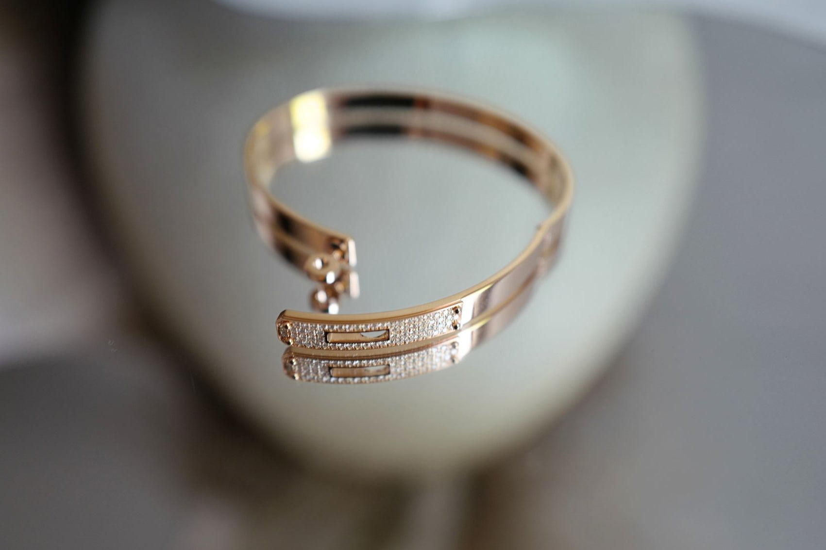 Hermès Kelly Diamond Bangle Bracelet 18K Rose Gold 0.36ct Size SH