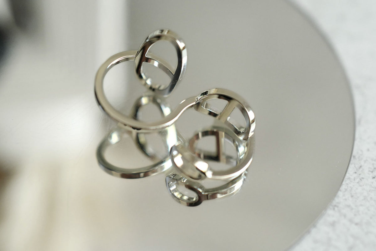 Hermès Chaine d'ancre Contour Double Diamond Ring White Gold Size 53 18K