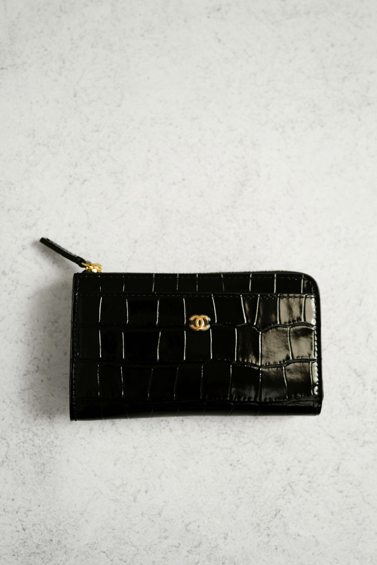 Chanel 26K Matthieu Blazy's Card Holder Croc Embossed Black Calfskin GHW