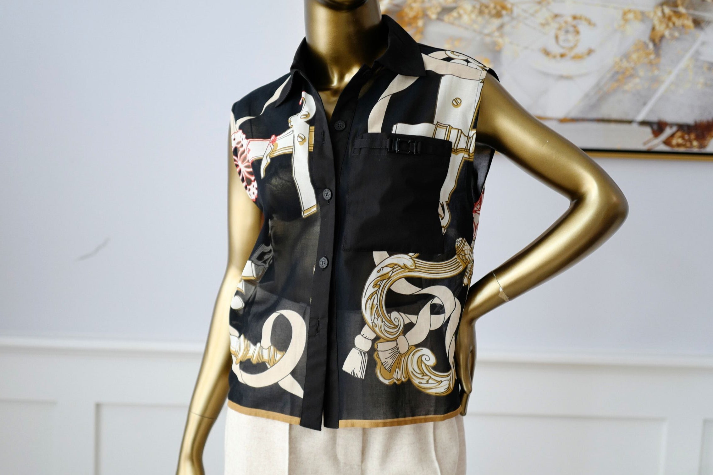 NEW Hermès “Ferronnerie Remix” Sleeveless Beach Shirt Cotton Voile Size 36