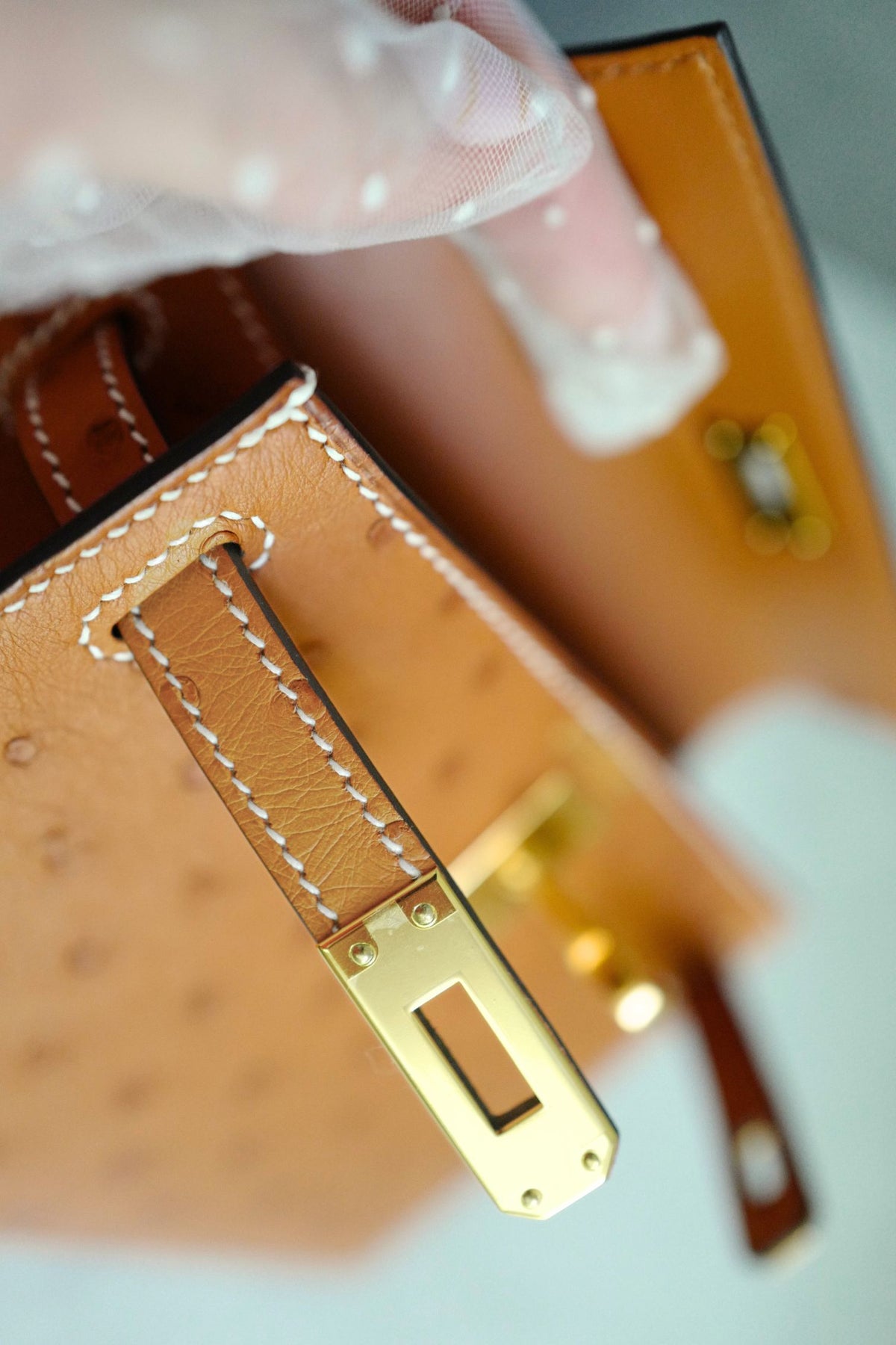 BNIB Hermes Mini Kelly HSS Cognac Ostrich with Craie Stitching GHW G Stamp 2026