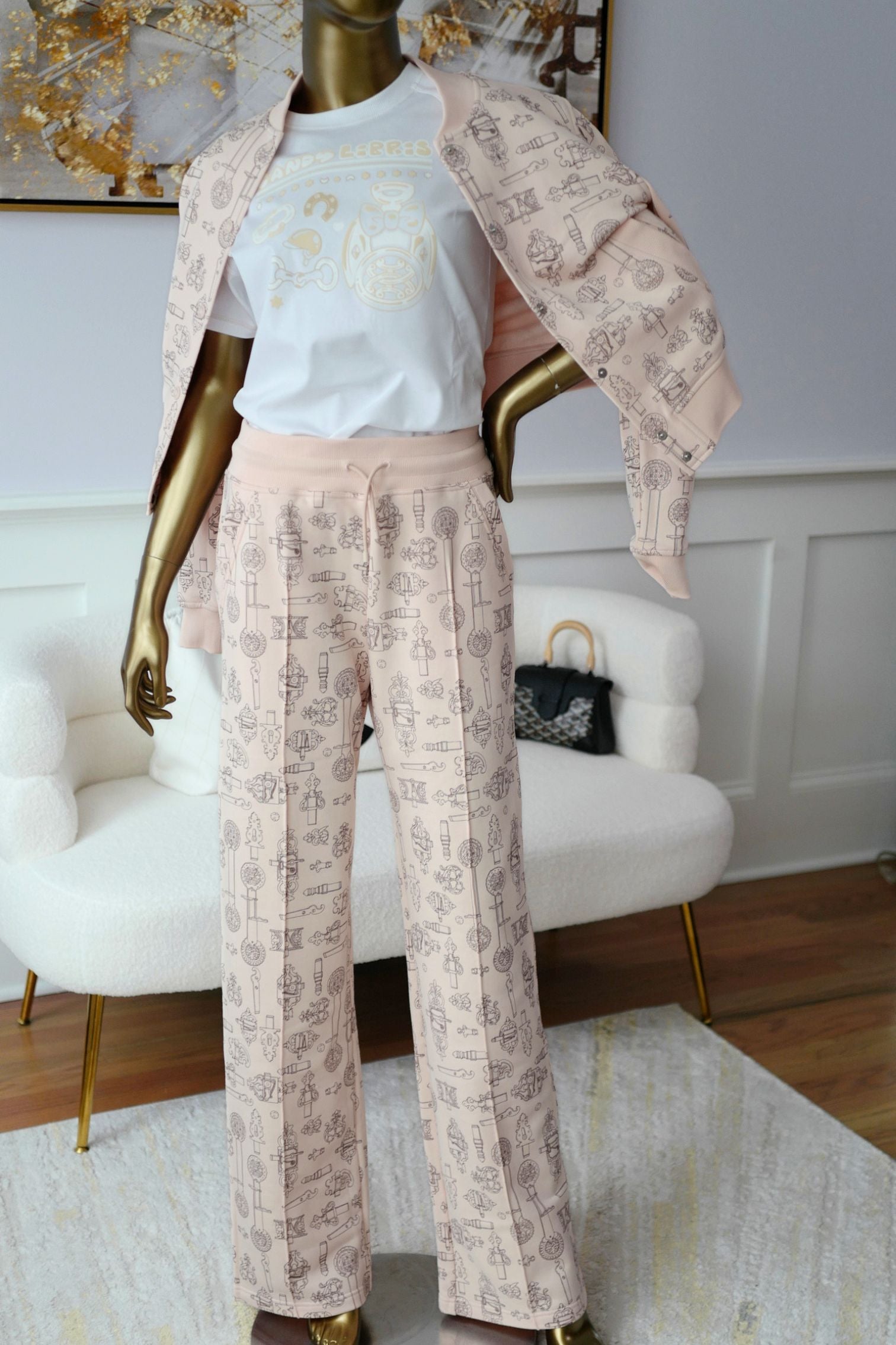 Hermes Wide Pants ‘Ferronnerie Remix’ Rose Opaline Cotton Size 34