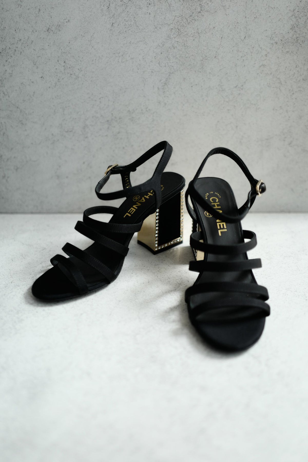 BNIB Chanel 24B Strappy Heels in Black with Crystals Rhinestone Heels size 38