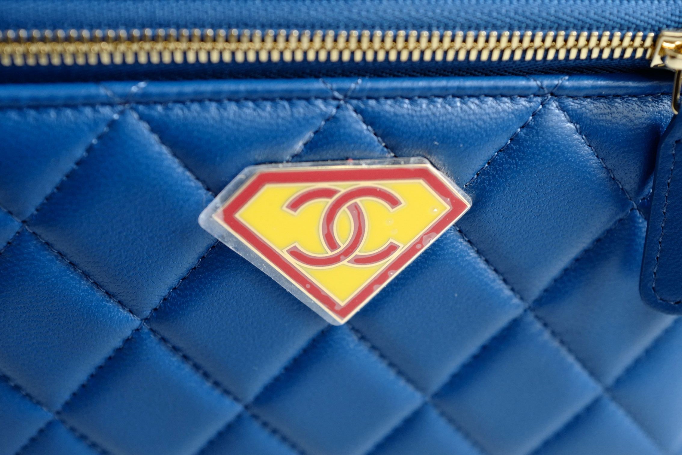 Chanel 26A Long Vanity Superman With Chain Lambskin Blue/Yellow/Red Gold HW