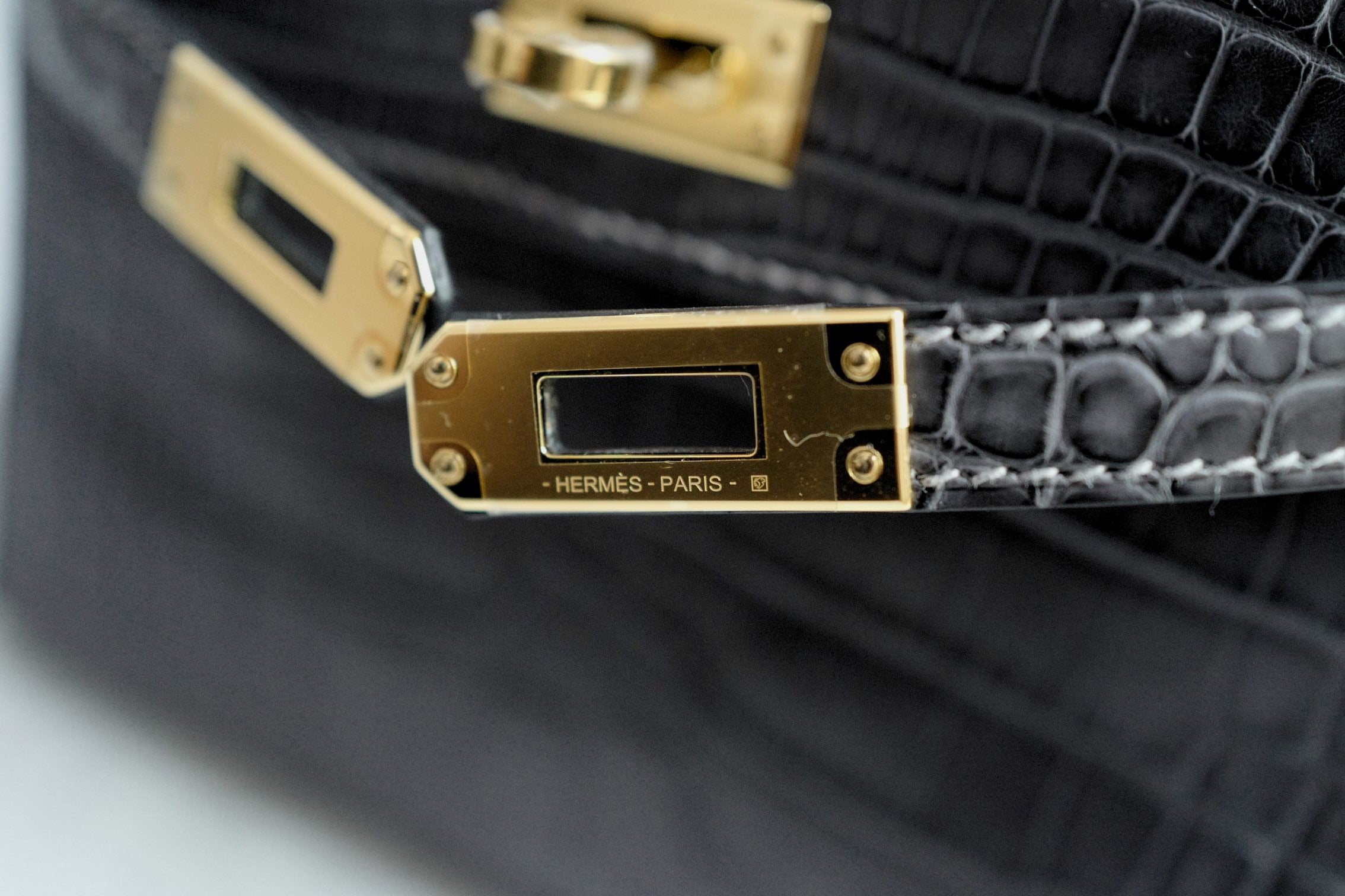 Hermès Mini Kelly Graphite Sellier Alligator Mississippiens K Stamp GHW