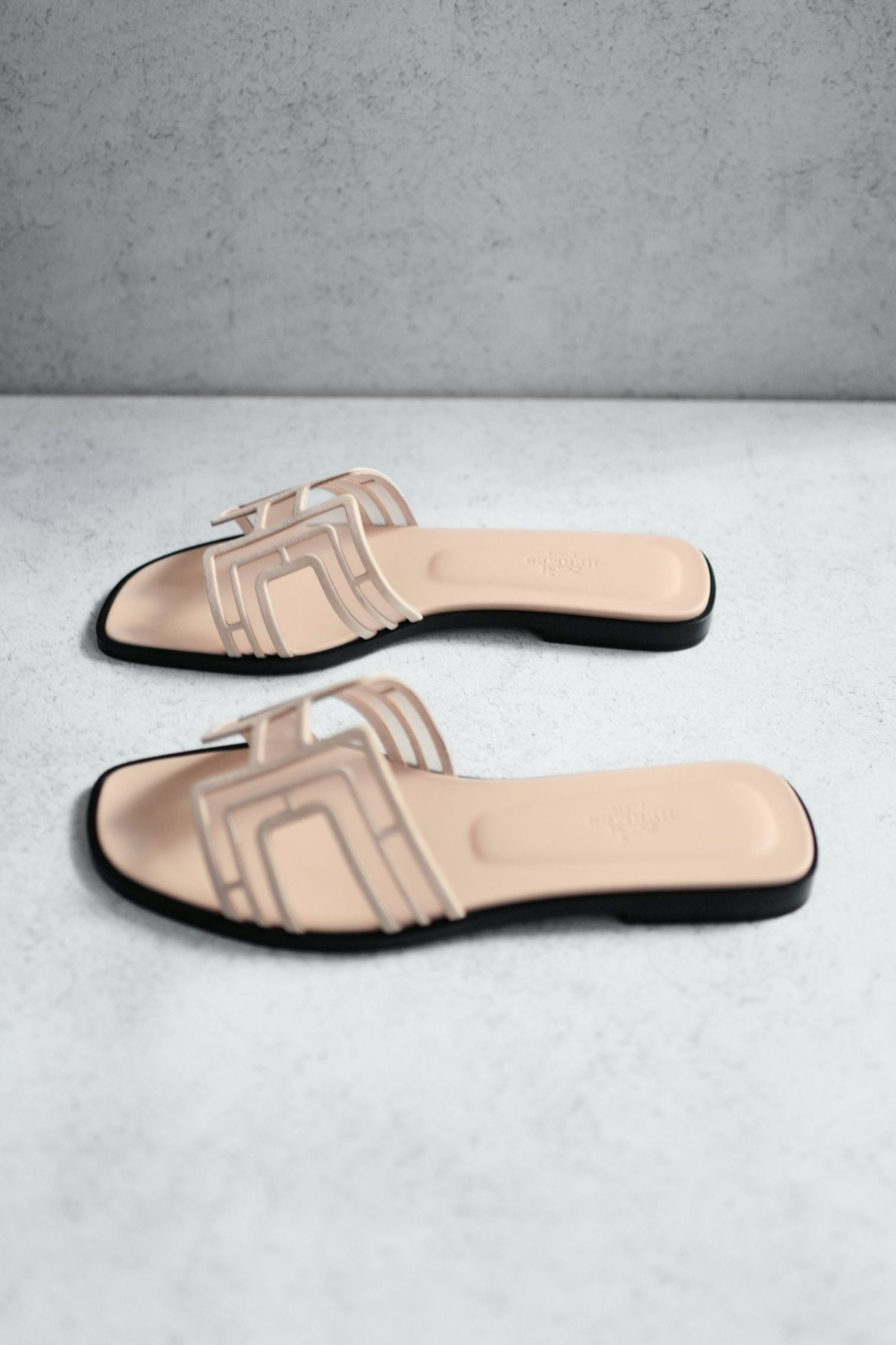 BNIB Hermes Oran Sandal Chevre Velours Resille Arcai Beige Nude Size 38
