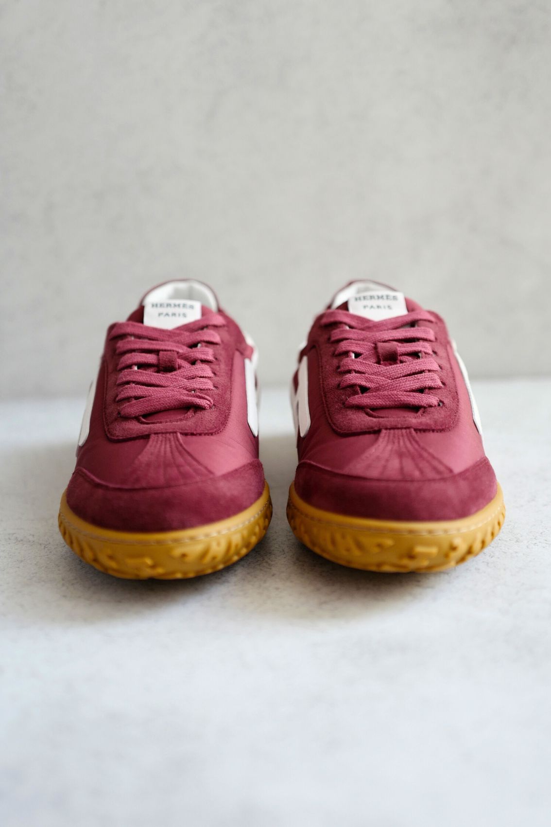 Hermès Women Sneaker Jet Rose Lie De Vin/Blanc Nylon Suede Goatskin Size 39