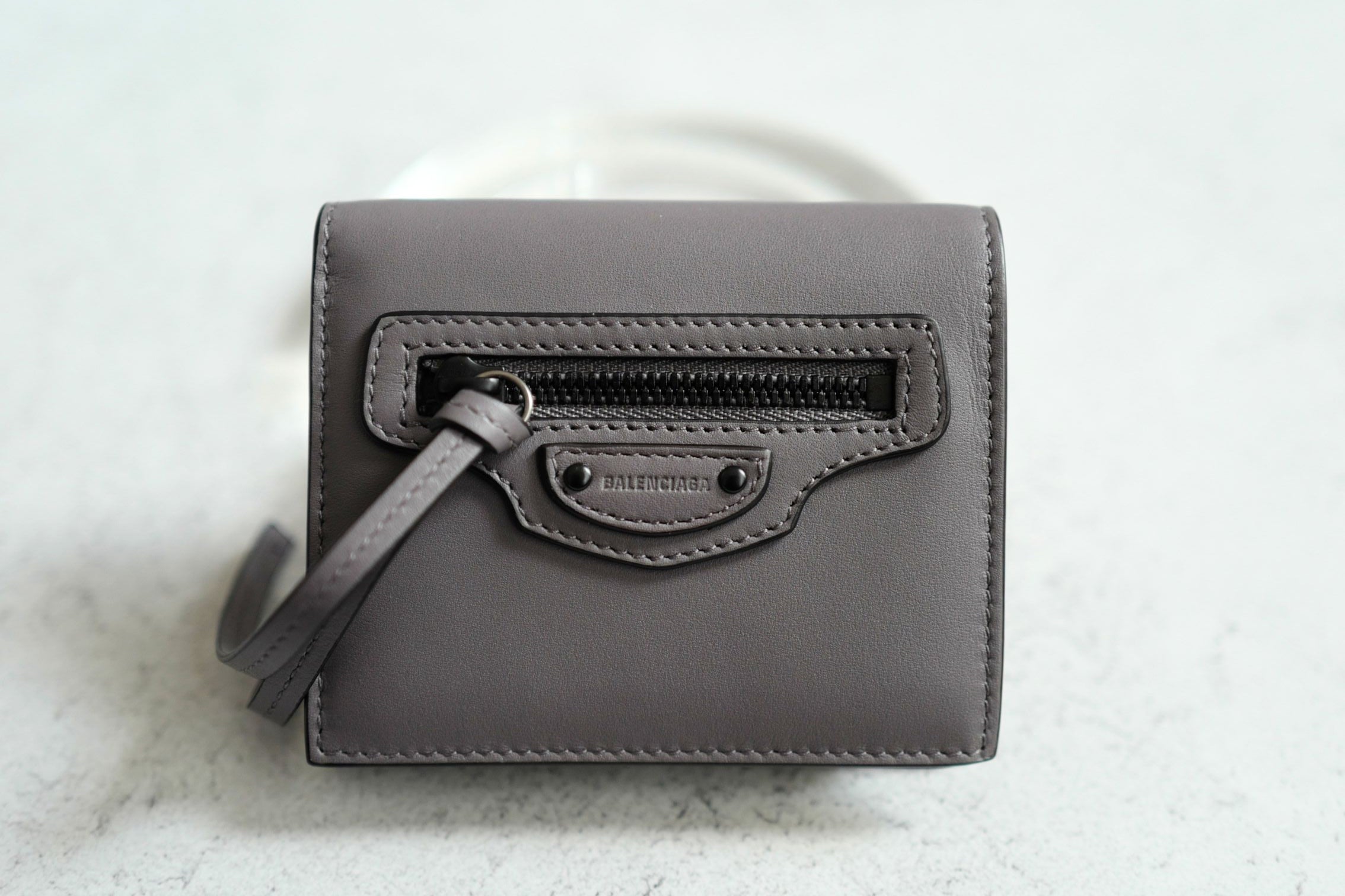 BNIB Balenciaga Women's Neo Classic Mini Wallet in Dark Grey Calfskin
