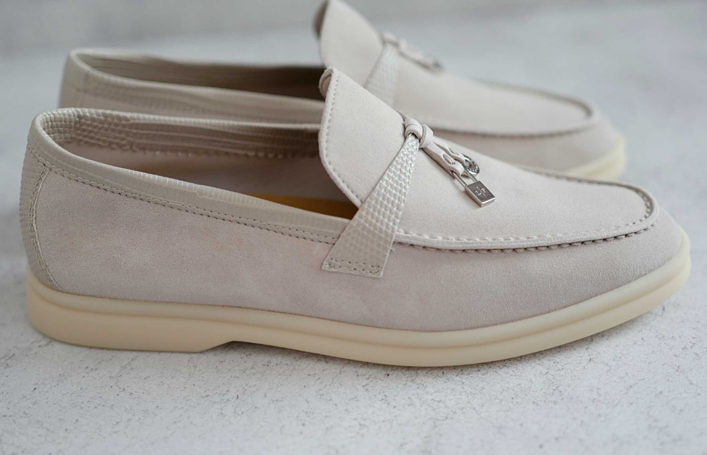 Loro Piana Pearl Walk Infinito Lizard Loafers Pearl Beige My Charms Size 36.5