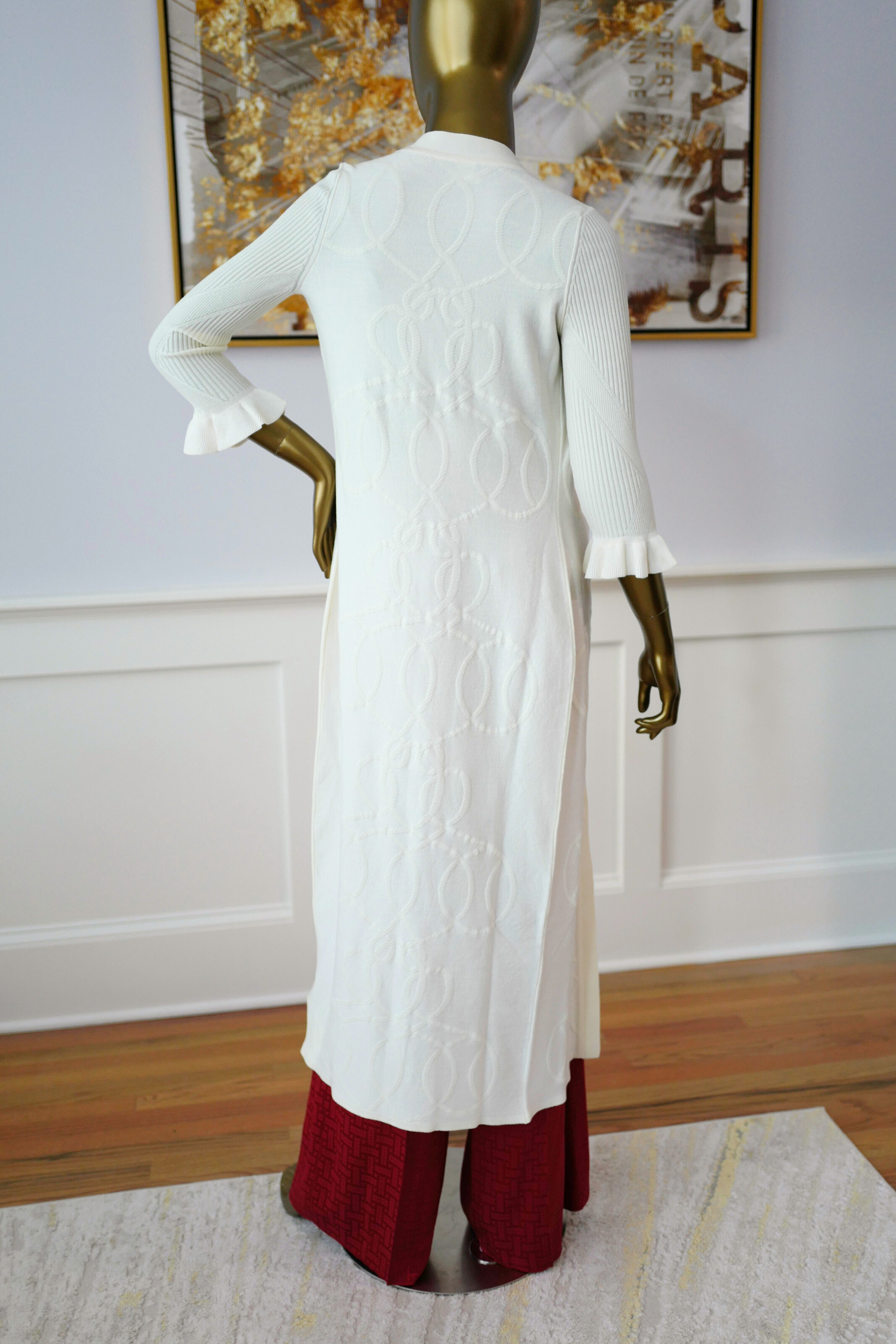 New Hermès Palefroi Remix Light Half-Length Sleeve Long Cardigan Blanc Naturel Size 34