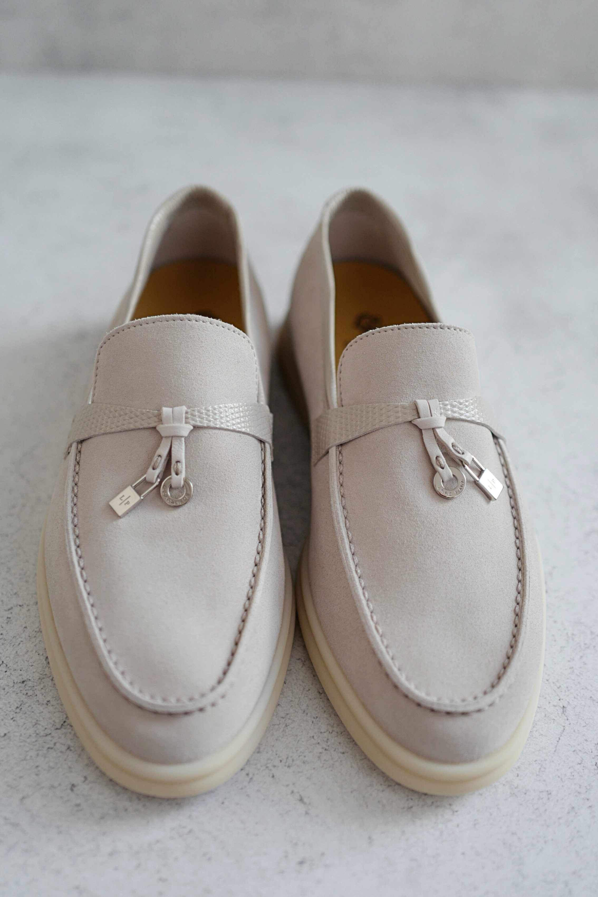 Loro Piana Pearl Walk Infinito Lizard Loafers Pearl Beige My Charms Size 36.5