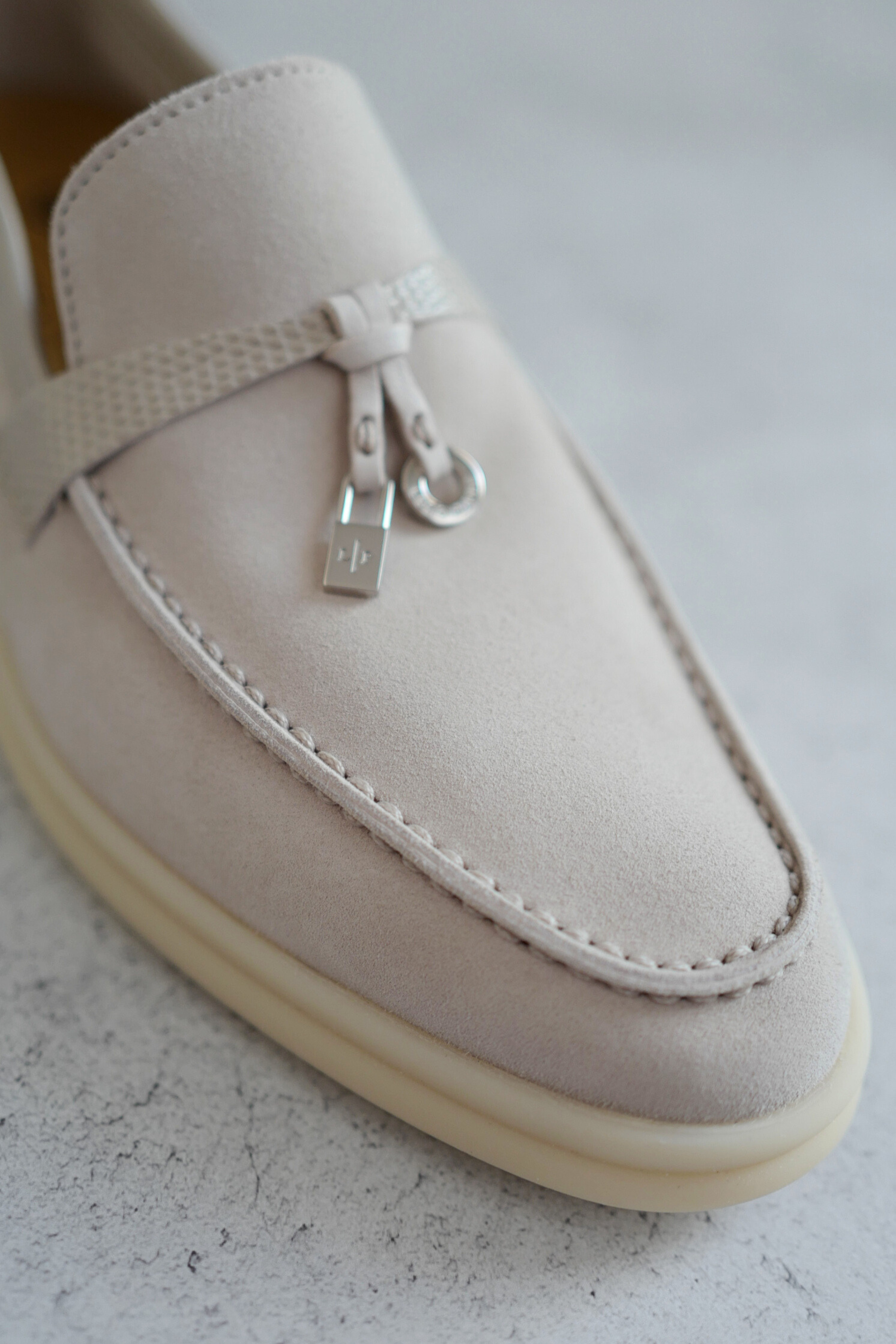 Loro Piana Pearl Walk Infinito Lizard Loafers Pearl Beige My Charms Size 36.5