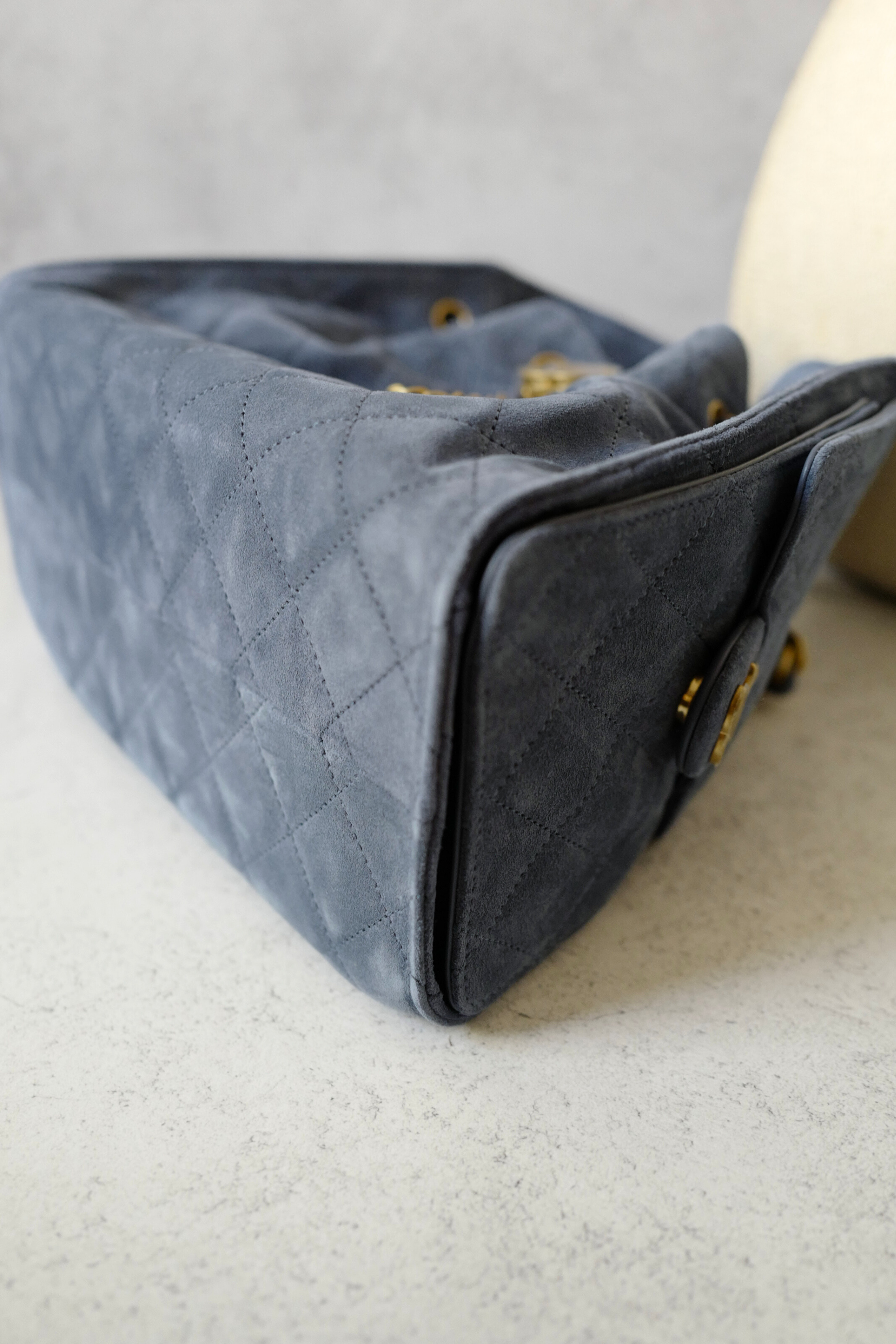 BNIB Chanel Hobo Bag 25K Blue Suede Quilted Gold Chain CC Logo