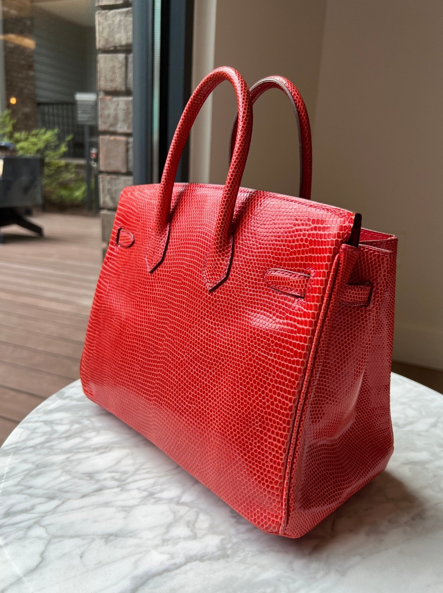 Hermes Birkin 25 Lizard In Bougainvillea Red With Palladium HW