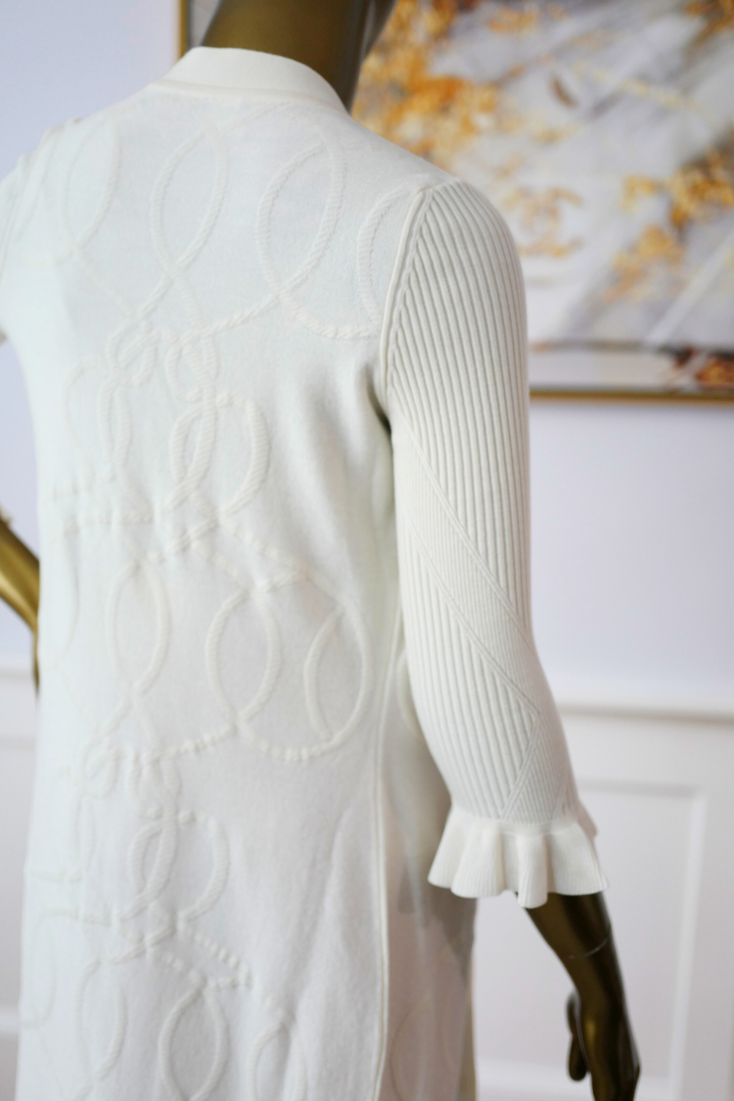 New Hermès Palefroi Remix Light Half-Length Sleeve Long Cardigan Blanc Naturel Size 34