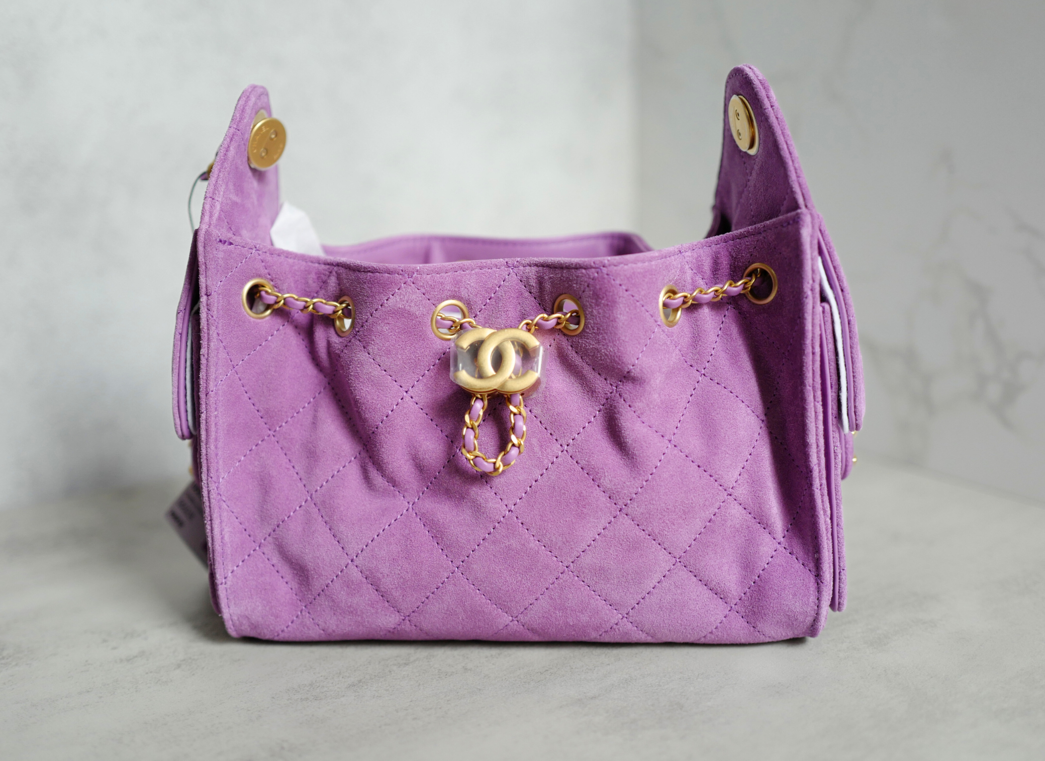BNIB Chanel 26C Mini Hobo Shoulder Bag in Purple Suede with Gold Hardware