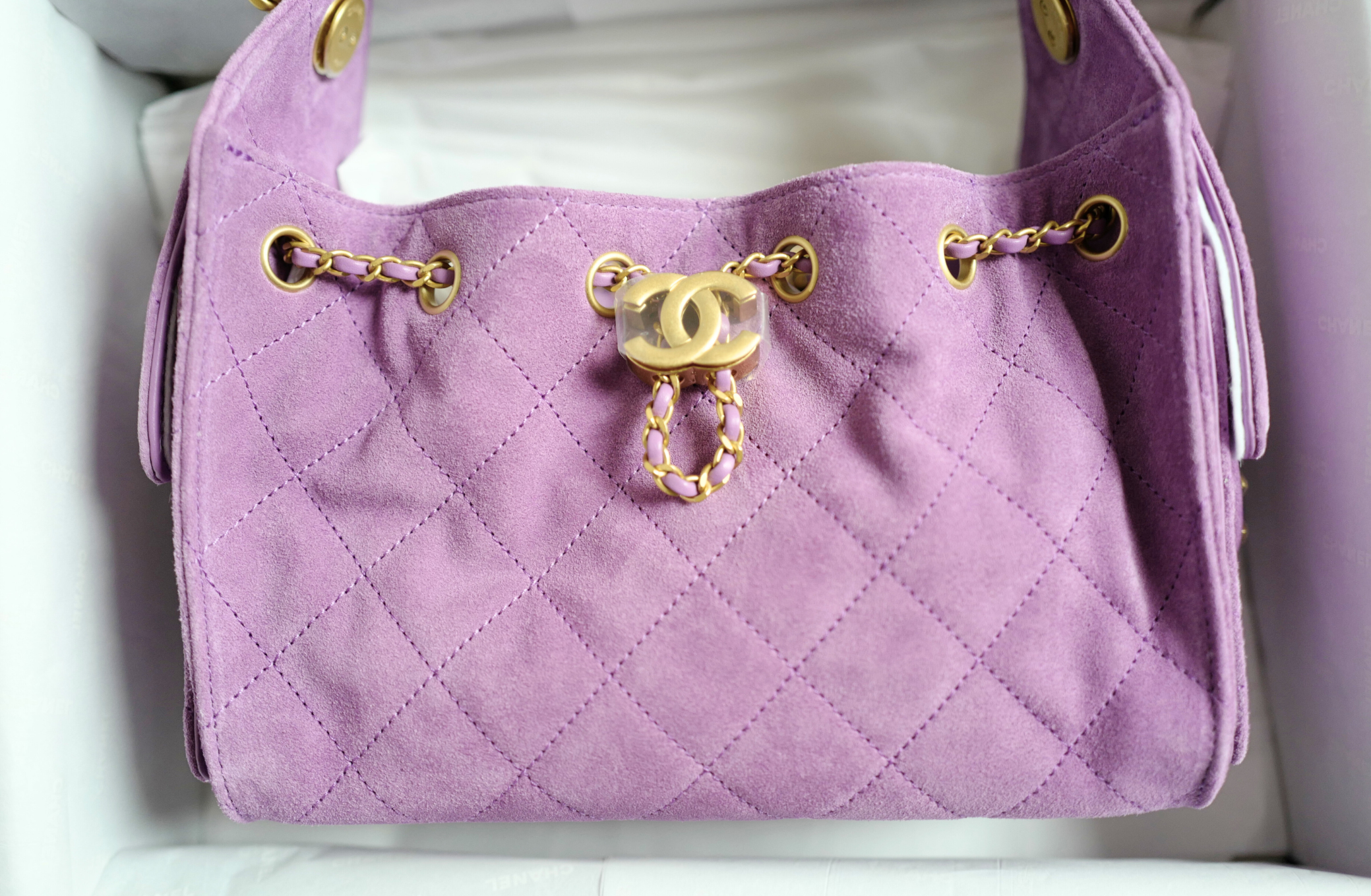BNIB Chanel 26C Mini Hobo Shoulder Bag in Purple Suede with Gold Hardware