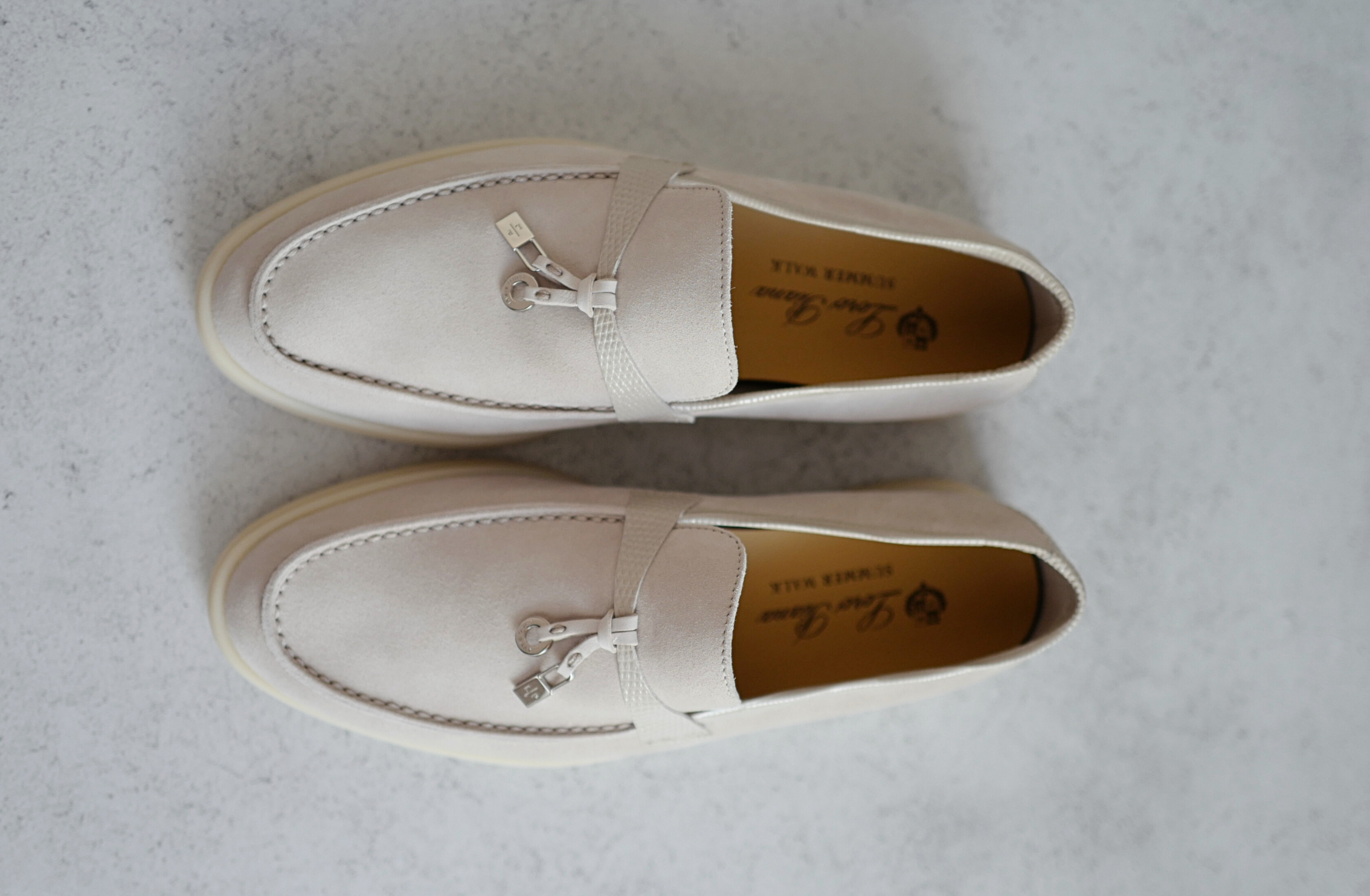 Loro Piana Pearl Walk Infinito Lizard Loafers Pearl Beige My Charms Size 36.5