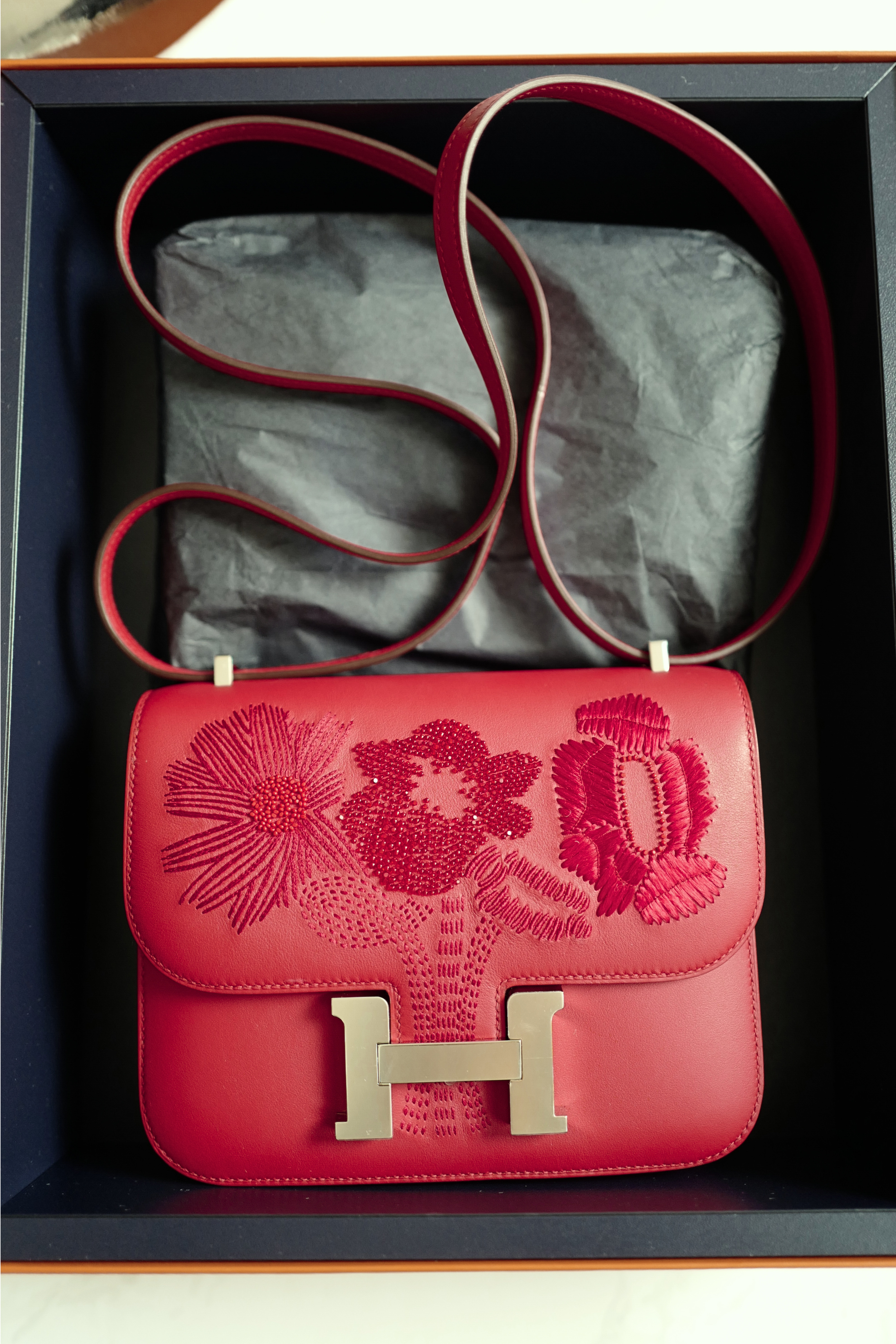 BNIB Hermes Mini Constance 18 Mirror Dancing Flowers Rouge Coeur with Palladium HW 2025