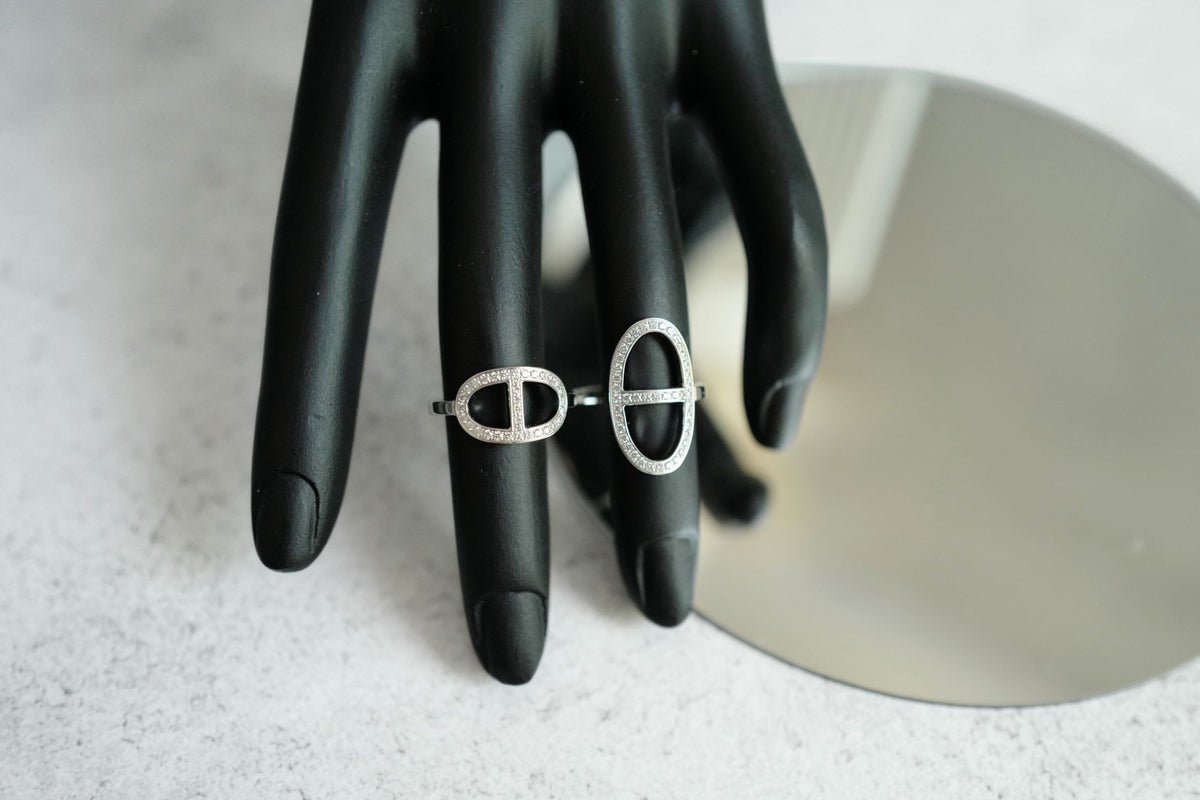 Hermès Chaine d'ancre Contour Double Diamond Ring White Gold Size 53 18K