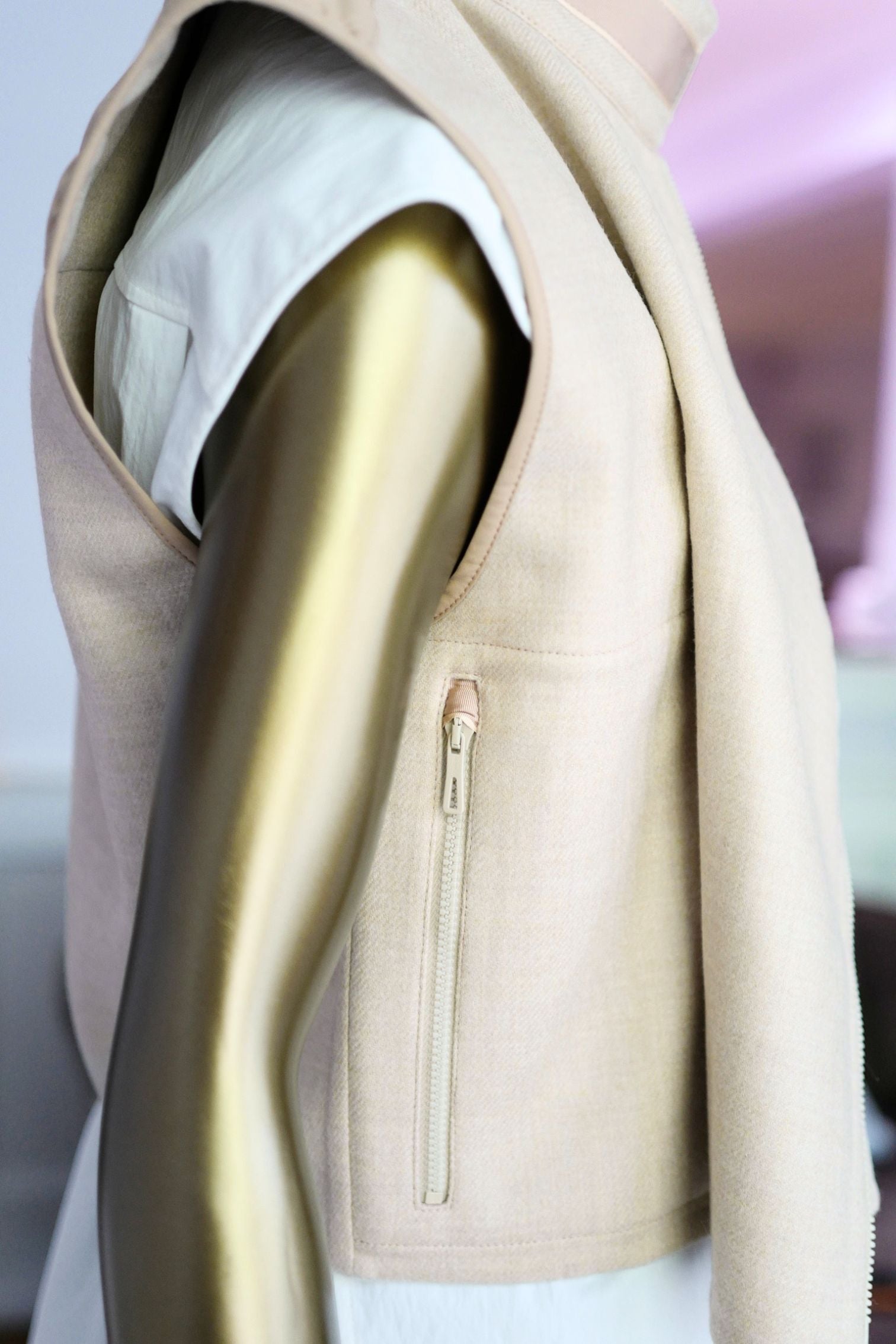 Hermès Blouson Sans Manches Mix Matière Blanc Marbre Wool Size 36
