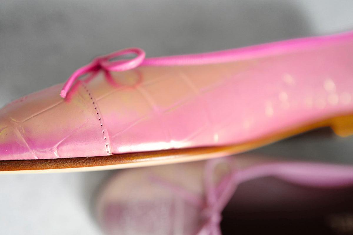 Chanel 26K Matthieu Blazy's Ballet Flats Croc Embossed Calfskin Pink Size 37.5