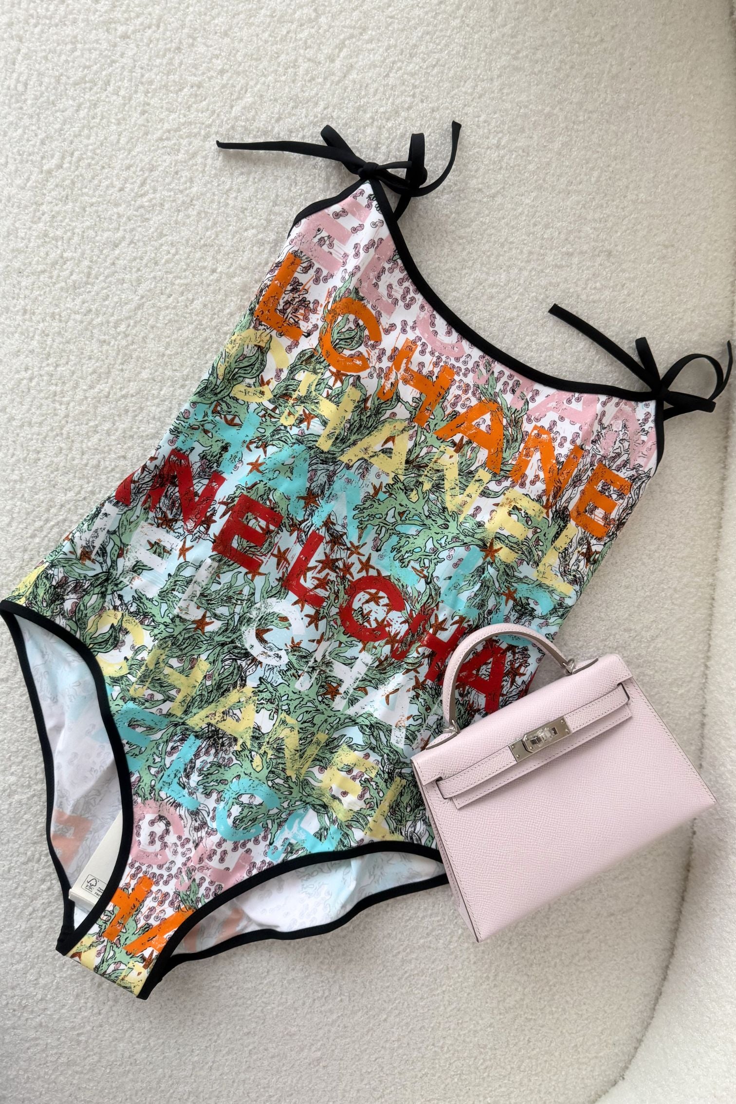 Chanel 26M Coco Beach Swimsuit Multicolor Stretch Jersey Size 38