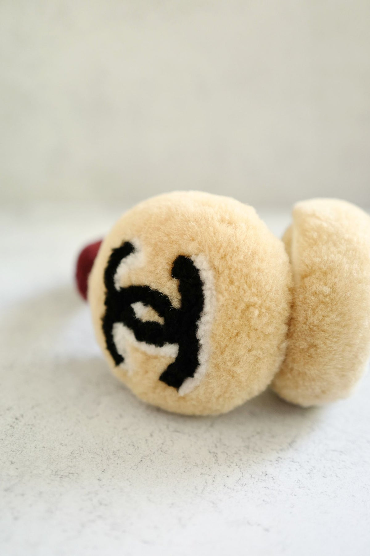 NEW Chanel 26N Coco Neige Earmuffs CC Logo Lamb Shearling in Beige and Burgundy
