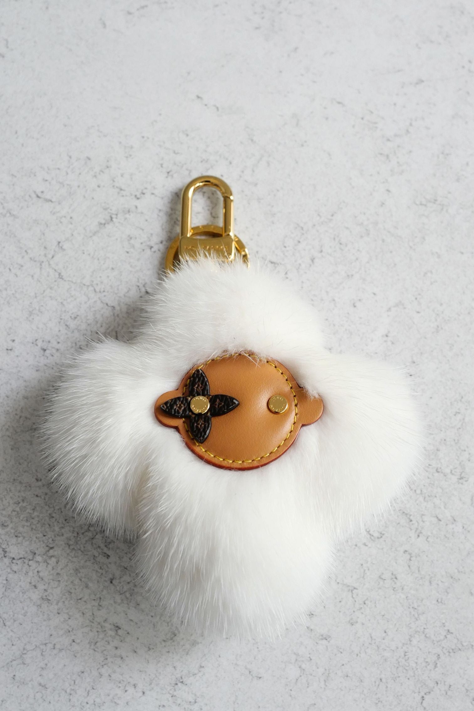 Louis Vuitton Vivienne Fur Key Holder White Mink Fur Leather Gold Hardware