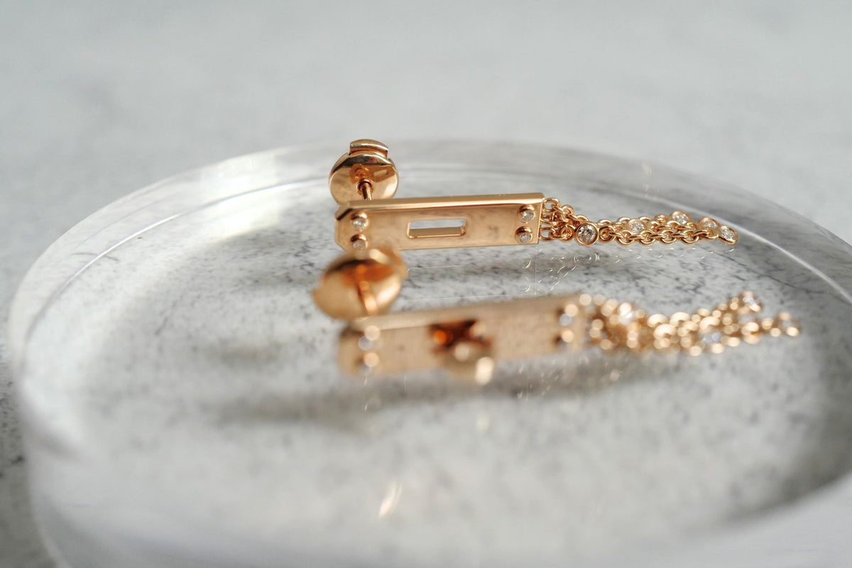 Hermès Kelly Gavroche Earrings Small Model 18K Rose Gold 18 Diamonds