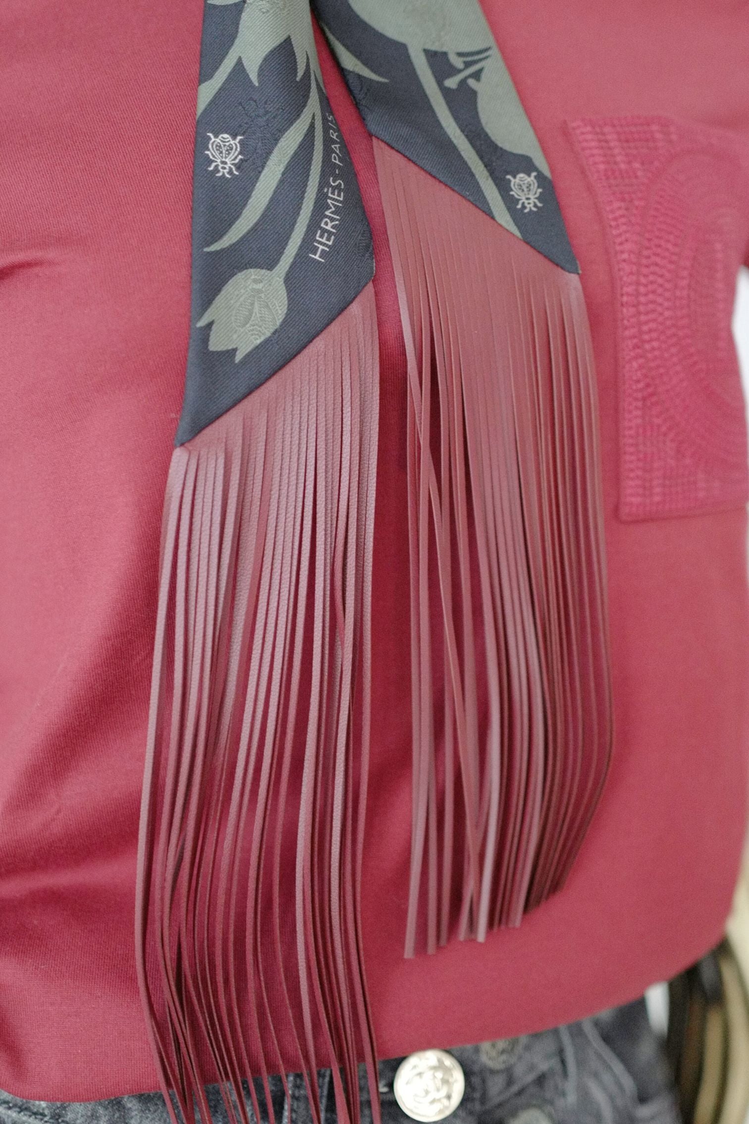 Hermès Twilly Bouquet Final Silk Noir/Vert Loden/Rouge H with Leather Fringe