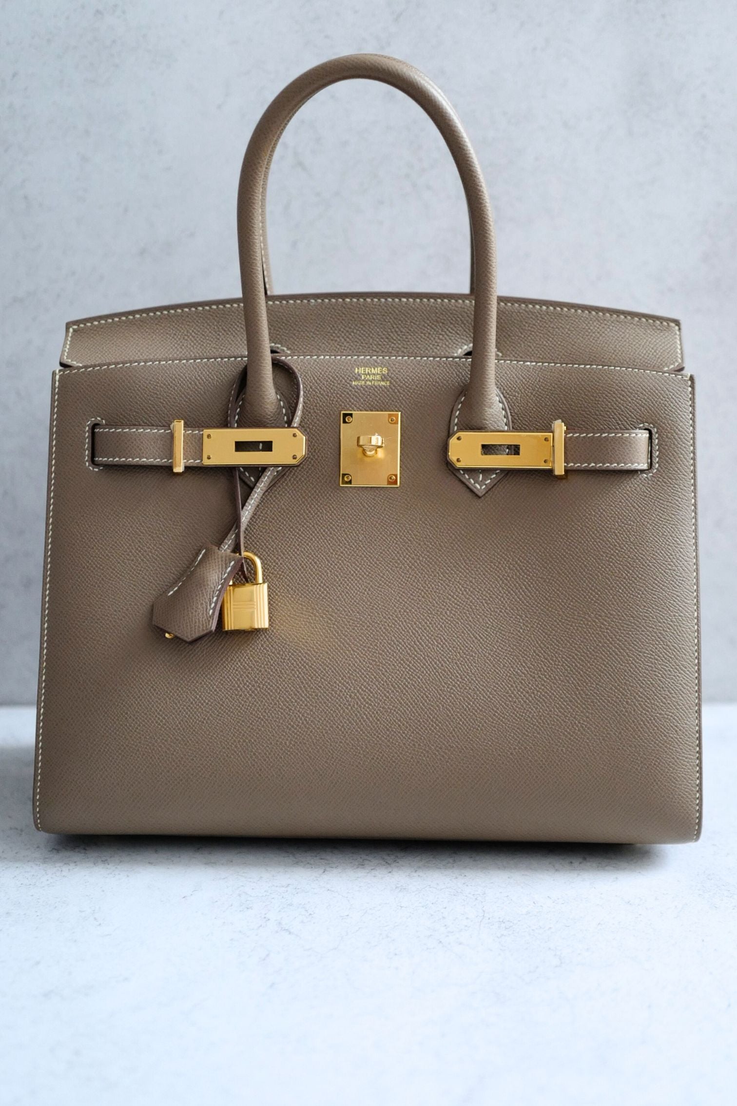 Hermès Birkin 30 Etoupe Epsom Leather Sellier with Gold HW Stamp Z