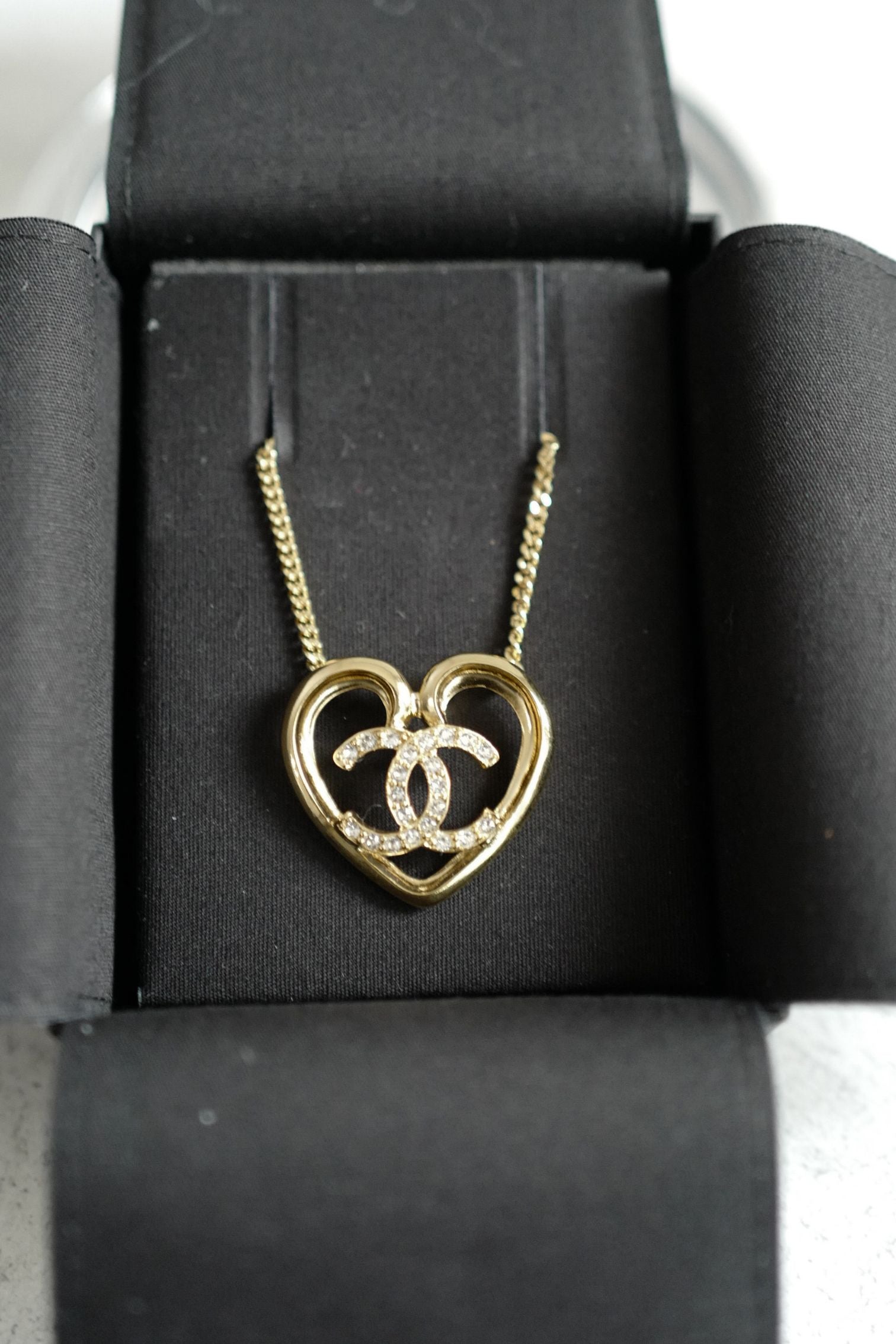 Chanel 23C Heart Gold Necklace with Crystals