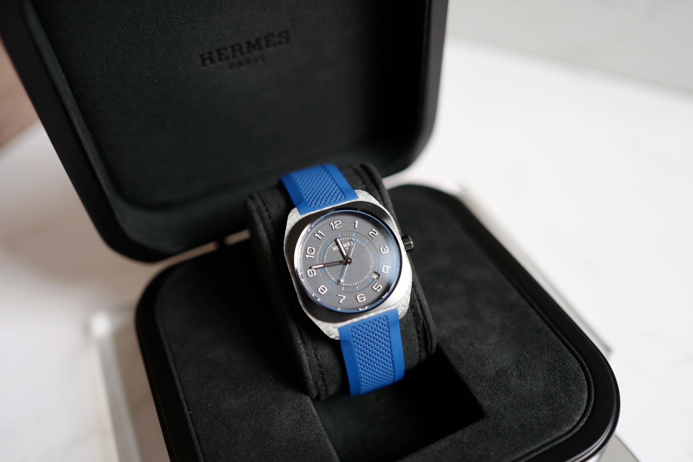 Hermès H08 Titanium Blue Edition Blue Rubber Strap 42 mm